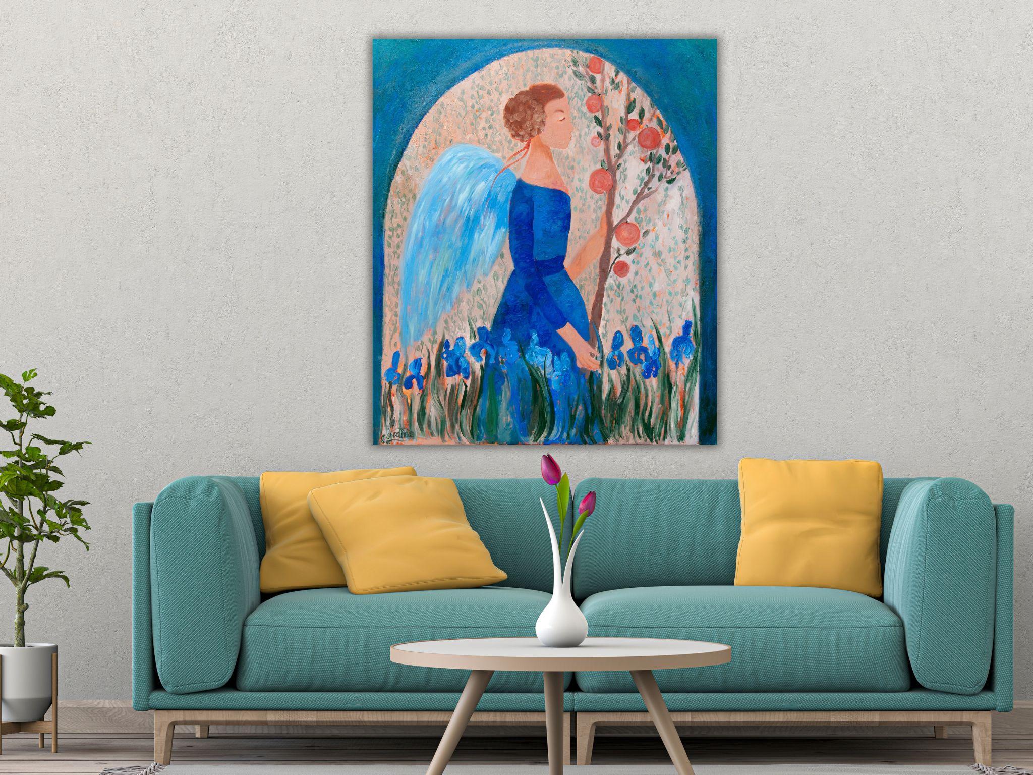 Angel Painting - SECRET GARDEN, oil on canvas - 40*34in (100*85cm) For Sale 12