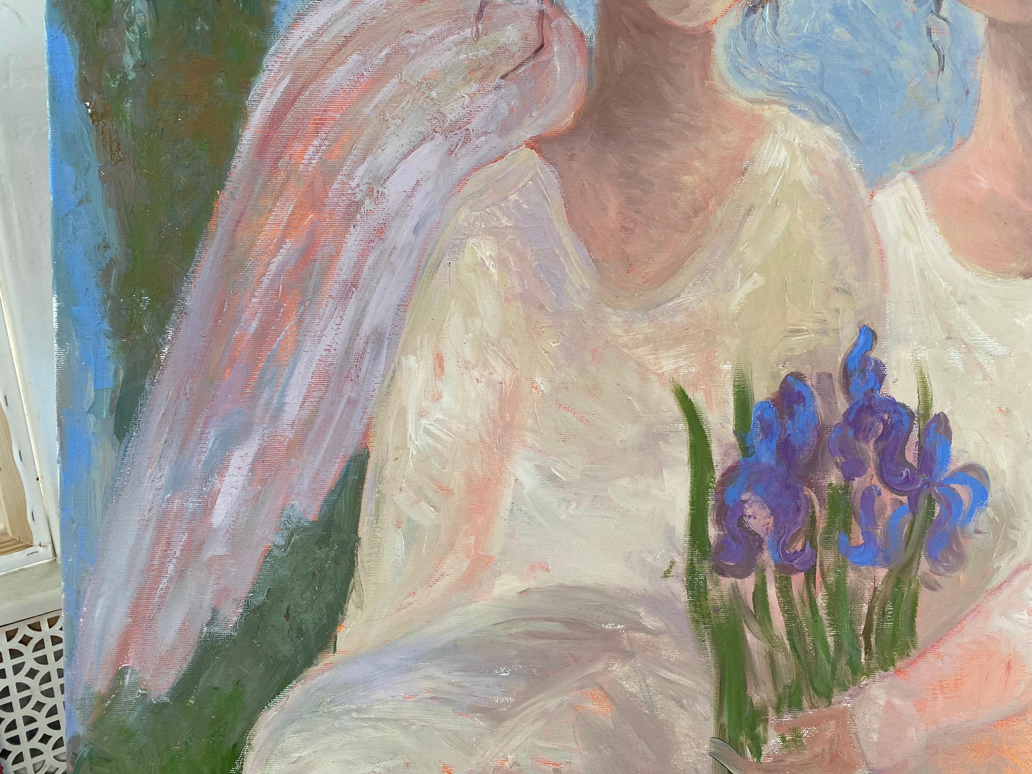 Angel Painting - SECRET GARDEN STORY, oil on canvas - 32*34in (80*85cm) For Sale 5