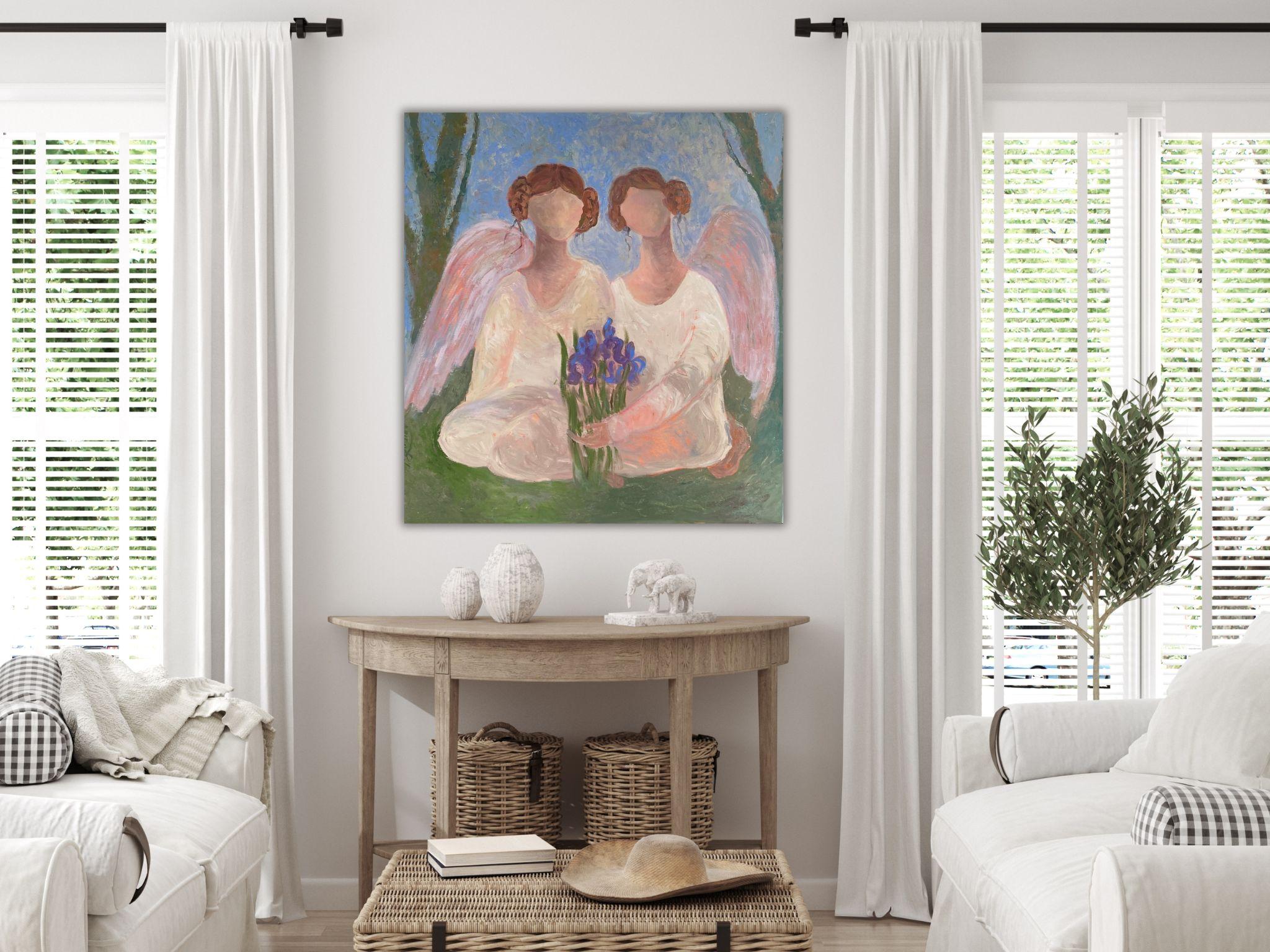 Angel Painting - SECRET GARDEN STORY, oil on canvas - 32*34in (80*85cm) For Sale 8