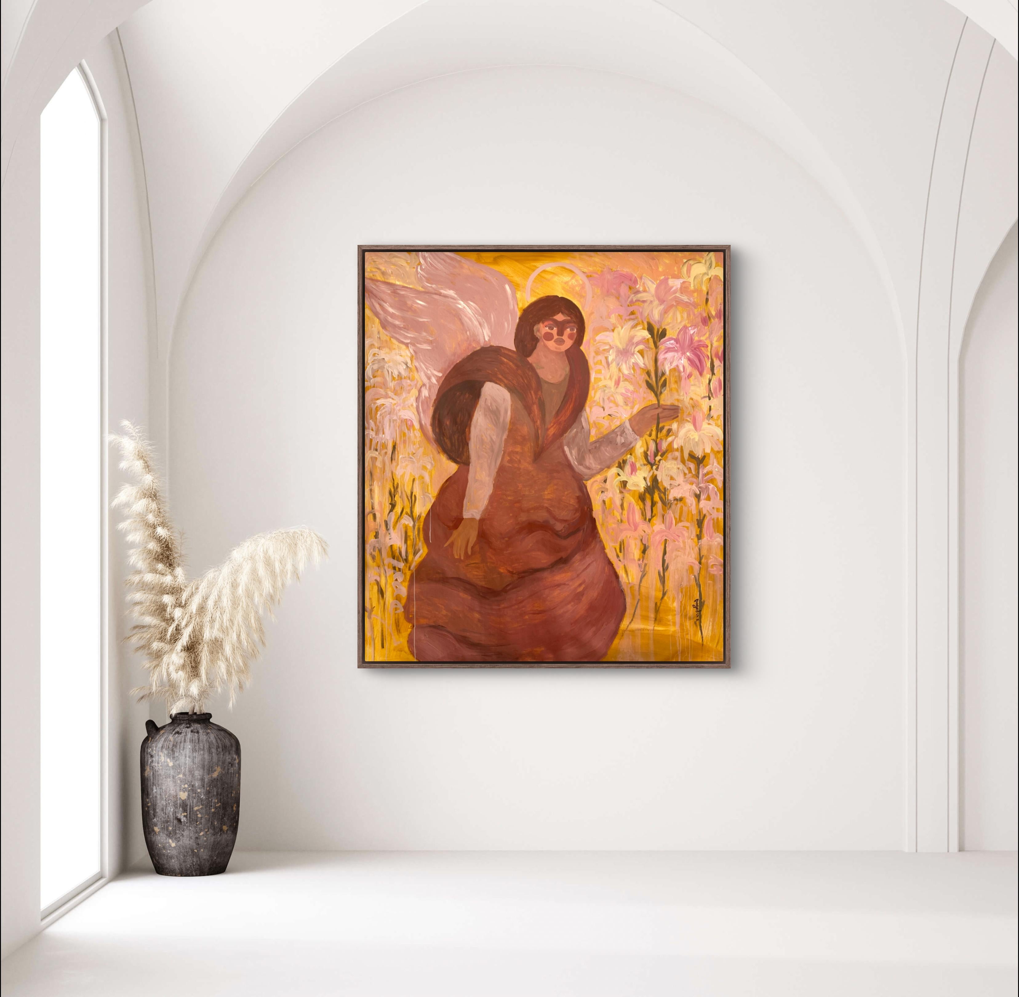 Annunciation - Brown Interior Painting by Dasha Pogodina