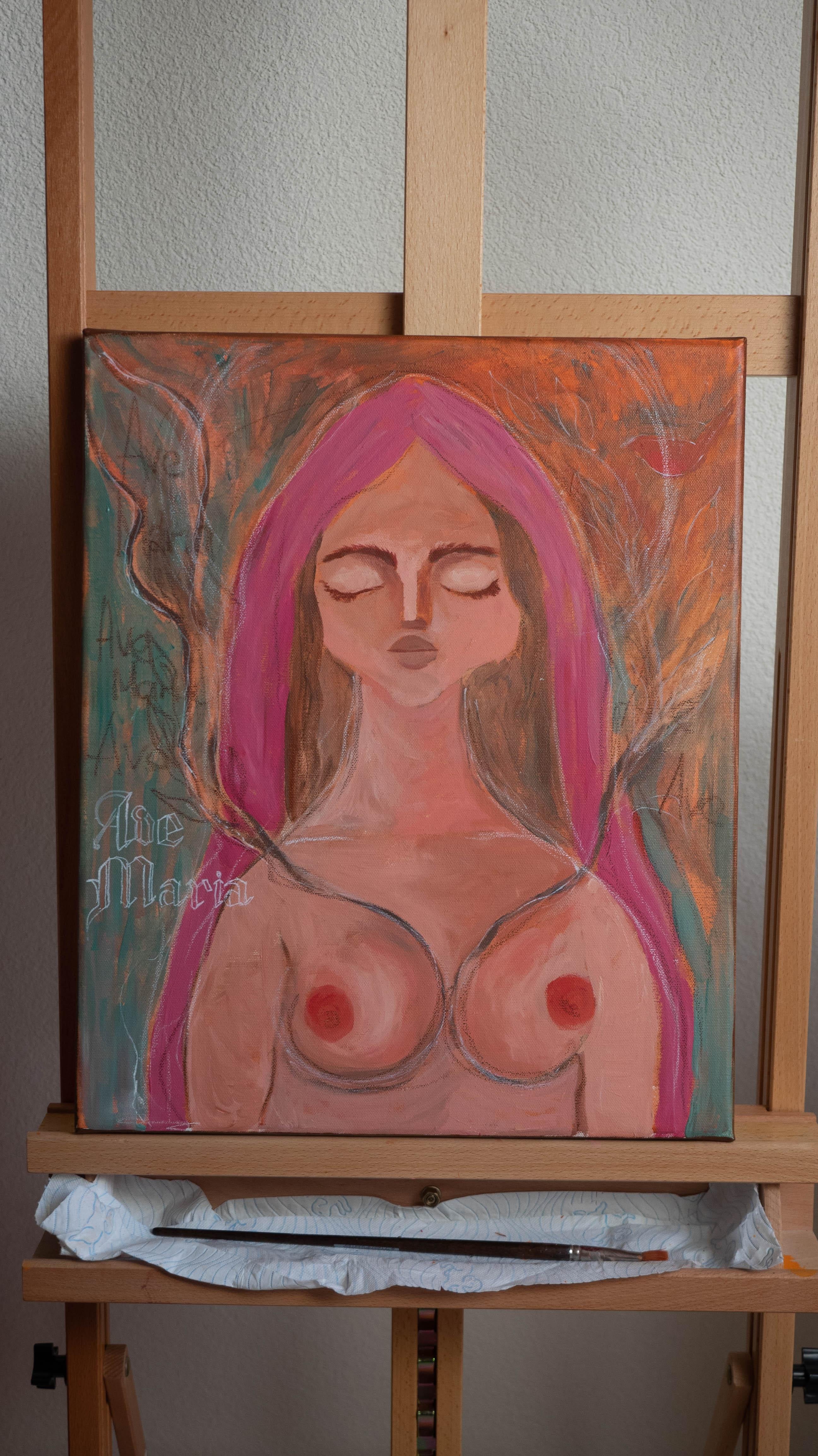 AVE MARIA - Figurative Painting Naranja de Dasha Pogodina
