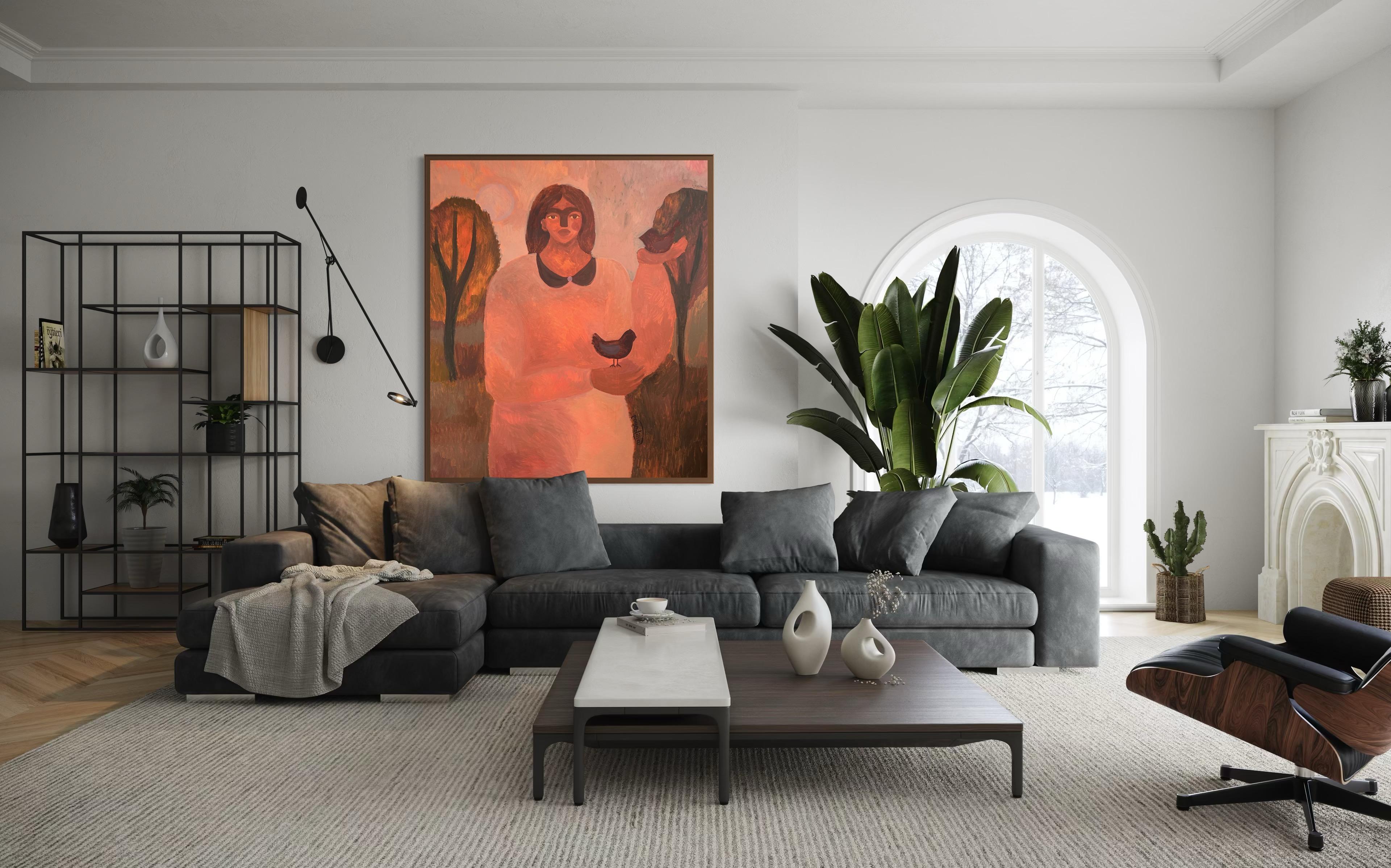 Liebling, lass manchmal deine Träume los (Orange), Figurative Painting, von Dasha Pogodina