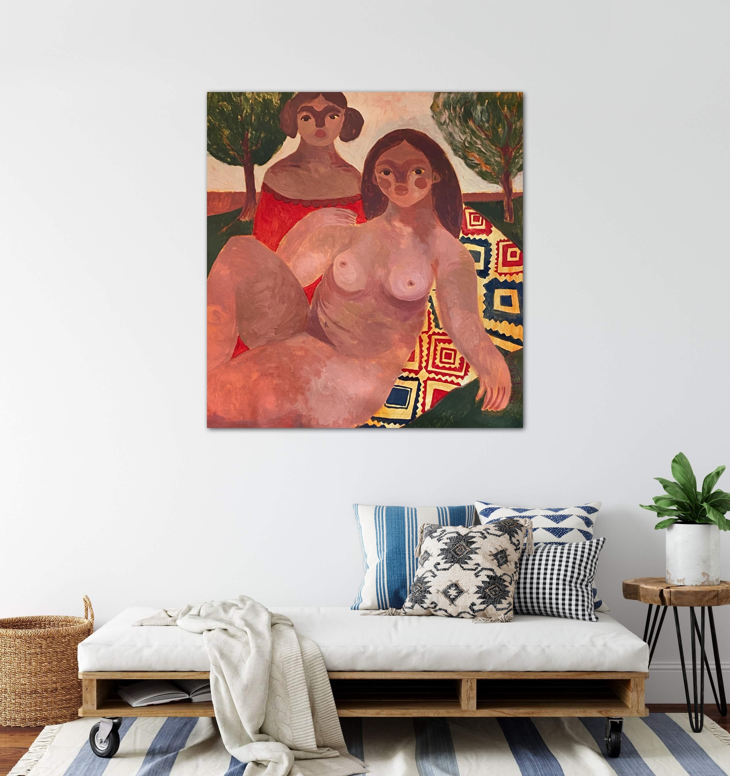 Wandteppich der Familie: Das Picknick von Oma und Schwester im Angebot 3