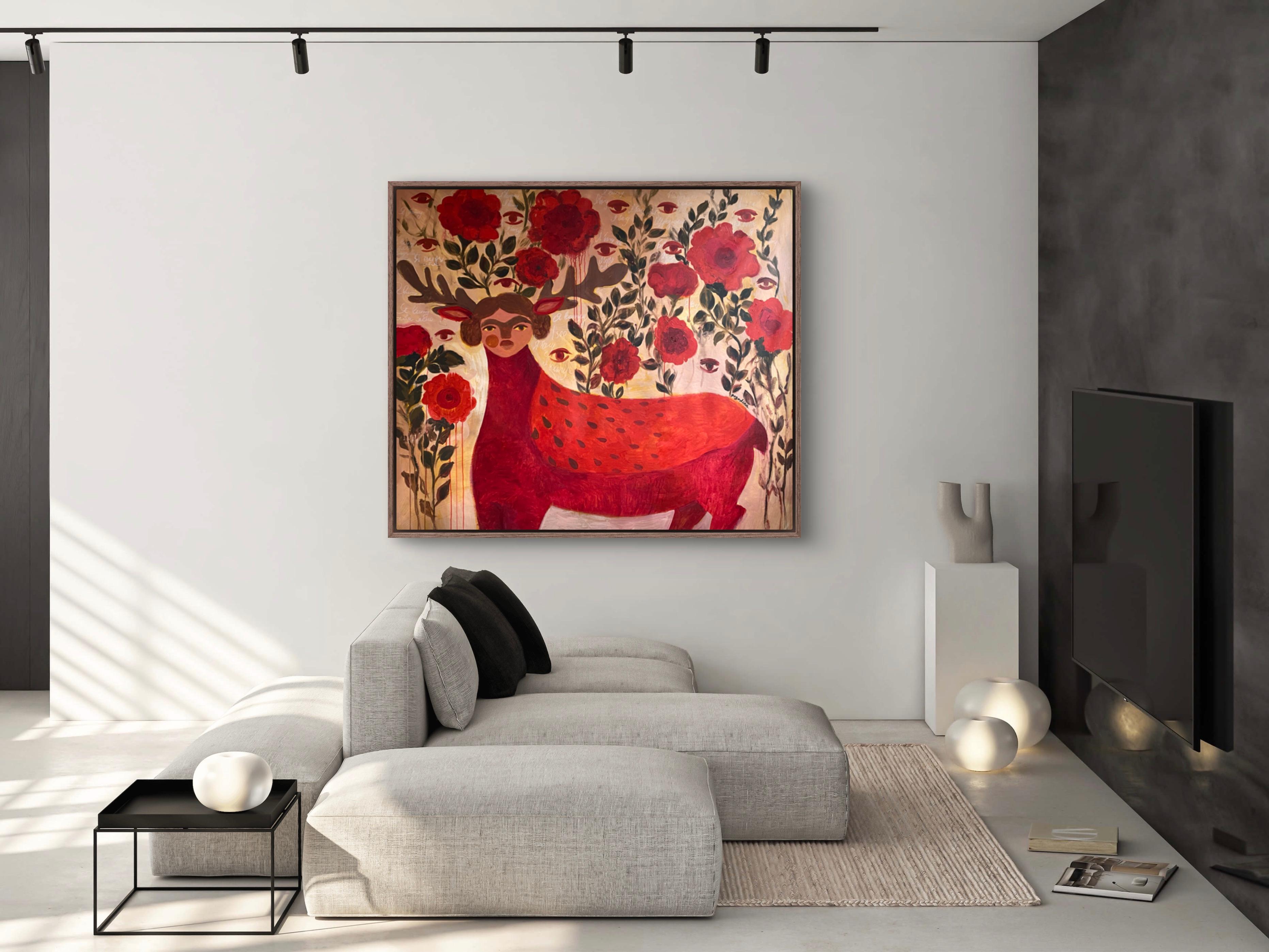 For the first time I see myself so clearly - Red Interior Painting by Dasha Pogodina