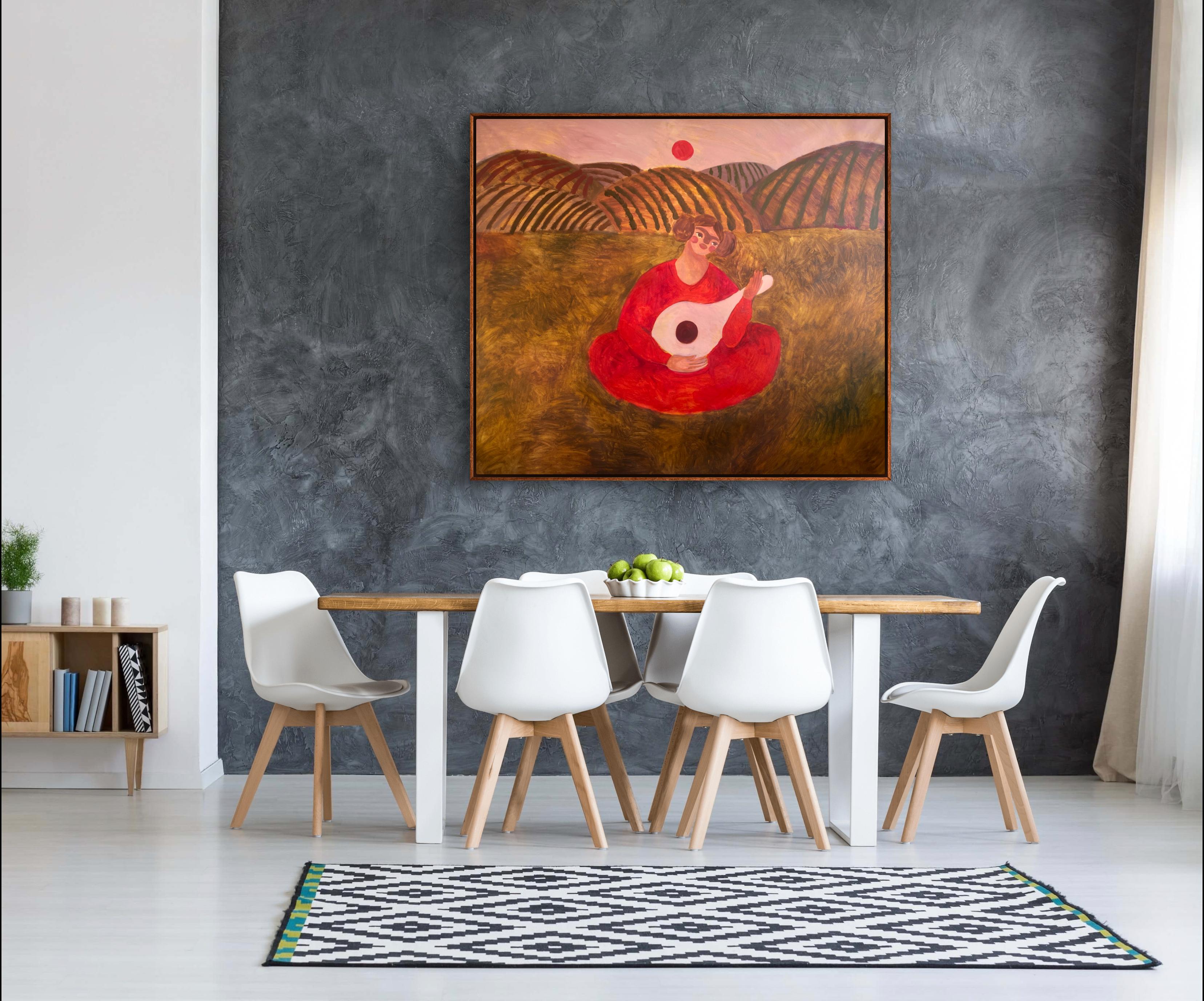 Je jouerai jusqu'au lever du soleil - Marron Figurative Painting par Dasha Pogodina