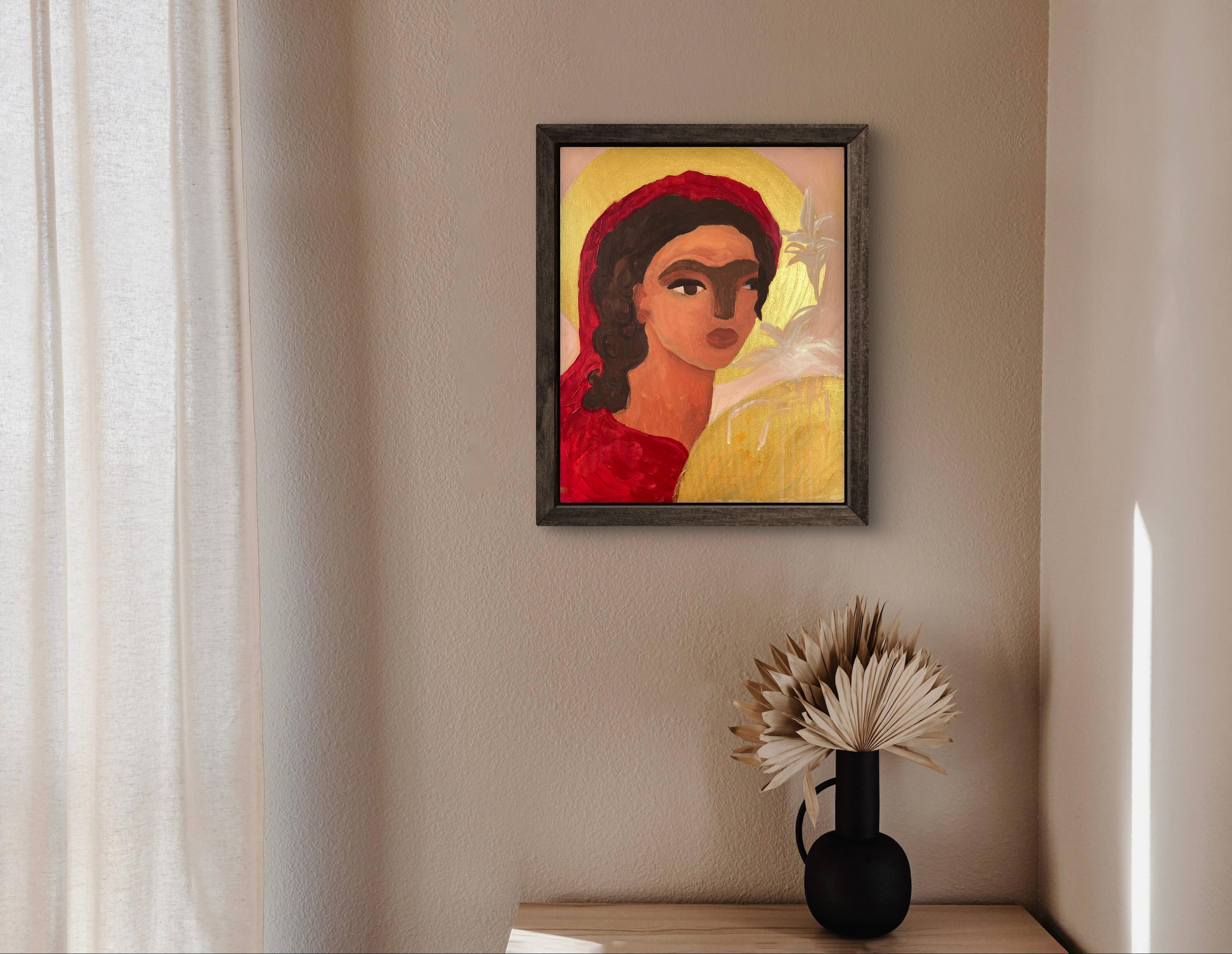 Unbefleckte Empfängnis#1 (Orange), Figurative Painting, von Dasha Pogodina