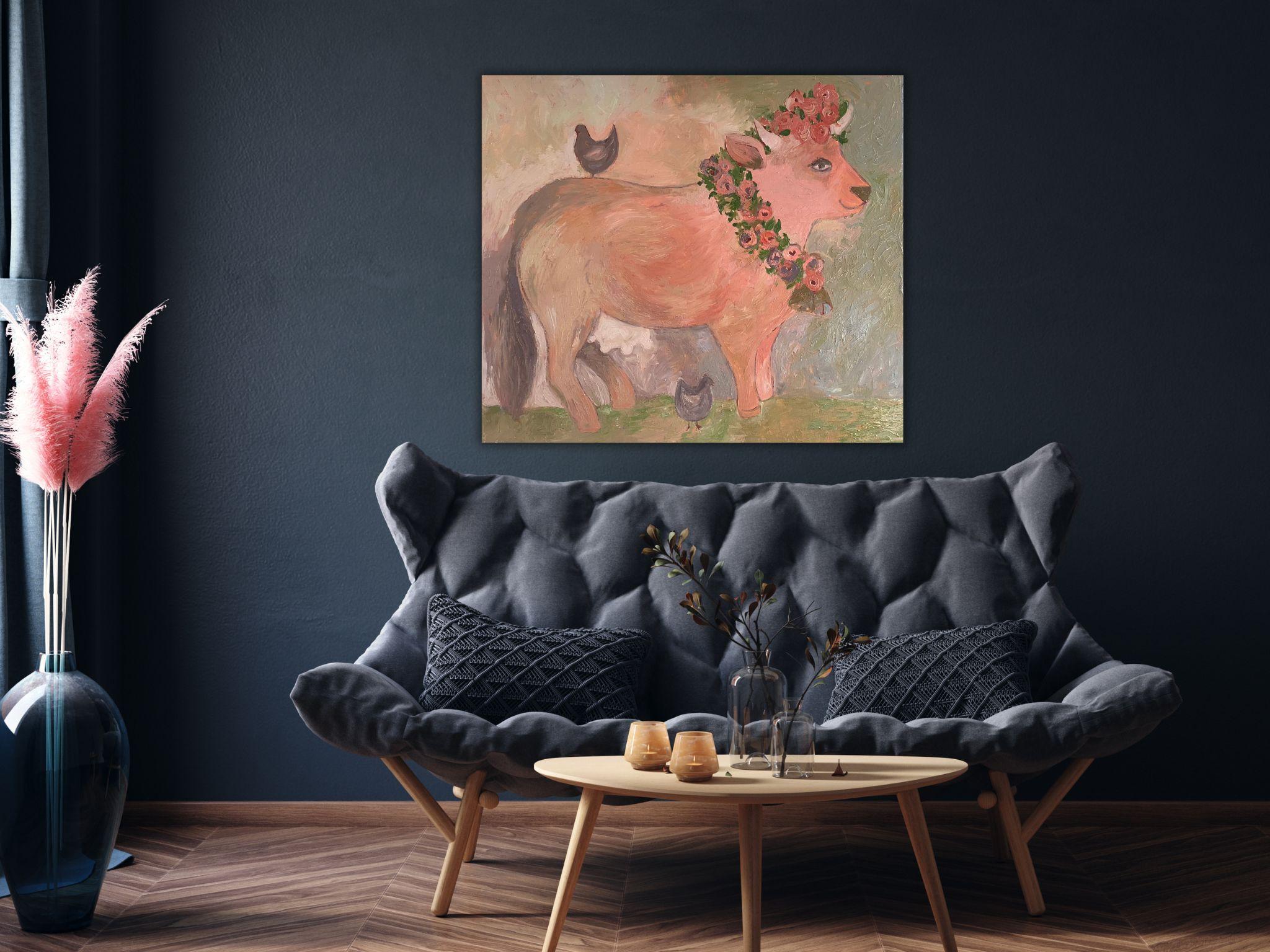 Ironic Cow - Painting by Dasha Pogodina