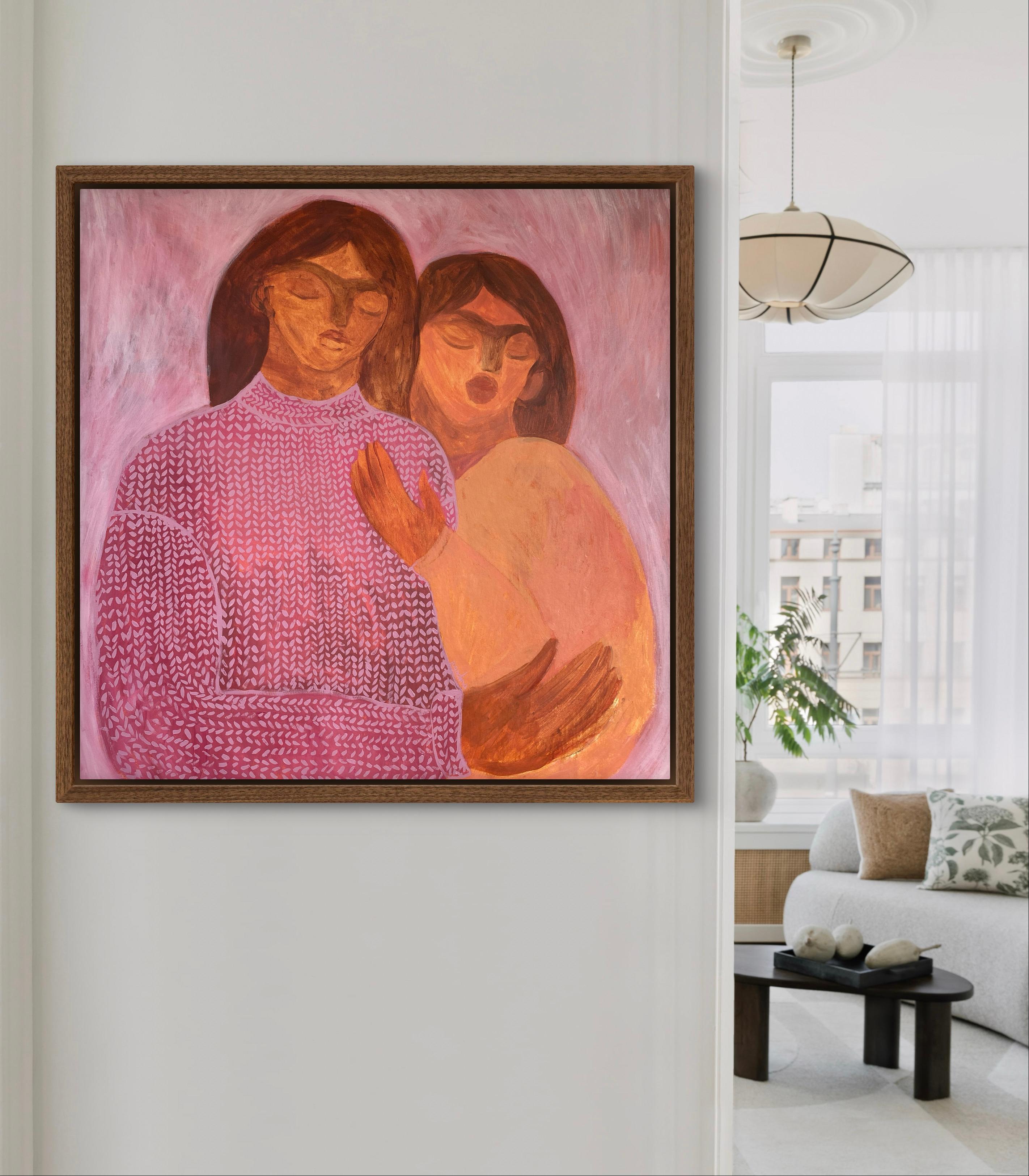 Knitted pink sweater - Painting by Dasha Pogodina