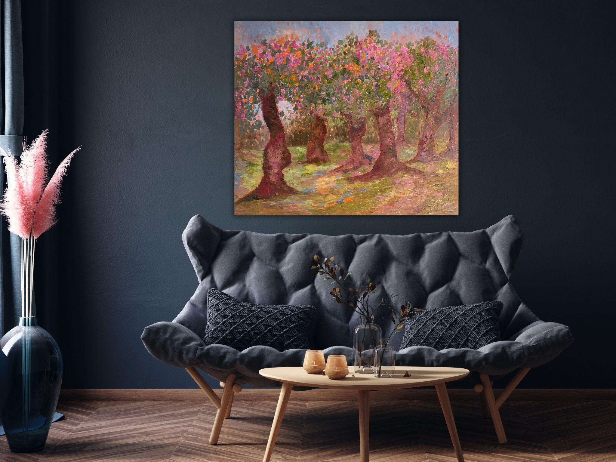 Landscape Painting - APPLES GARDEN, oil on canvas - 40*32 in (100*80cm) For Sale 12