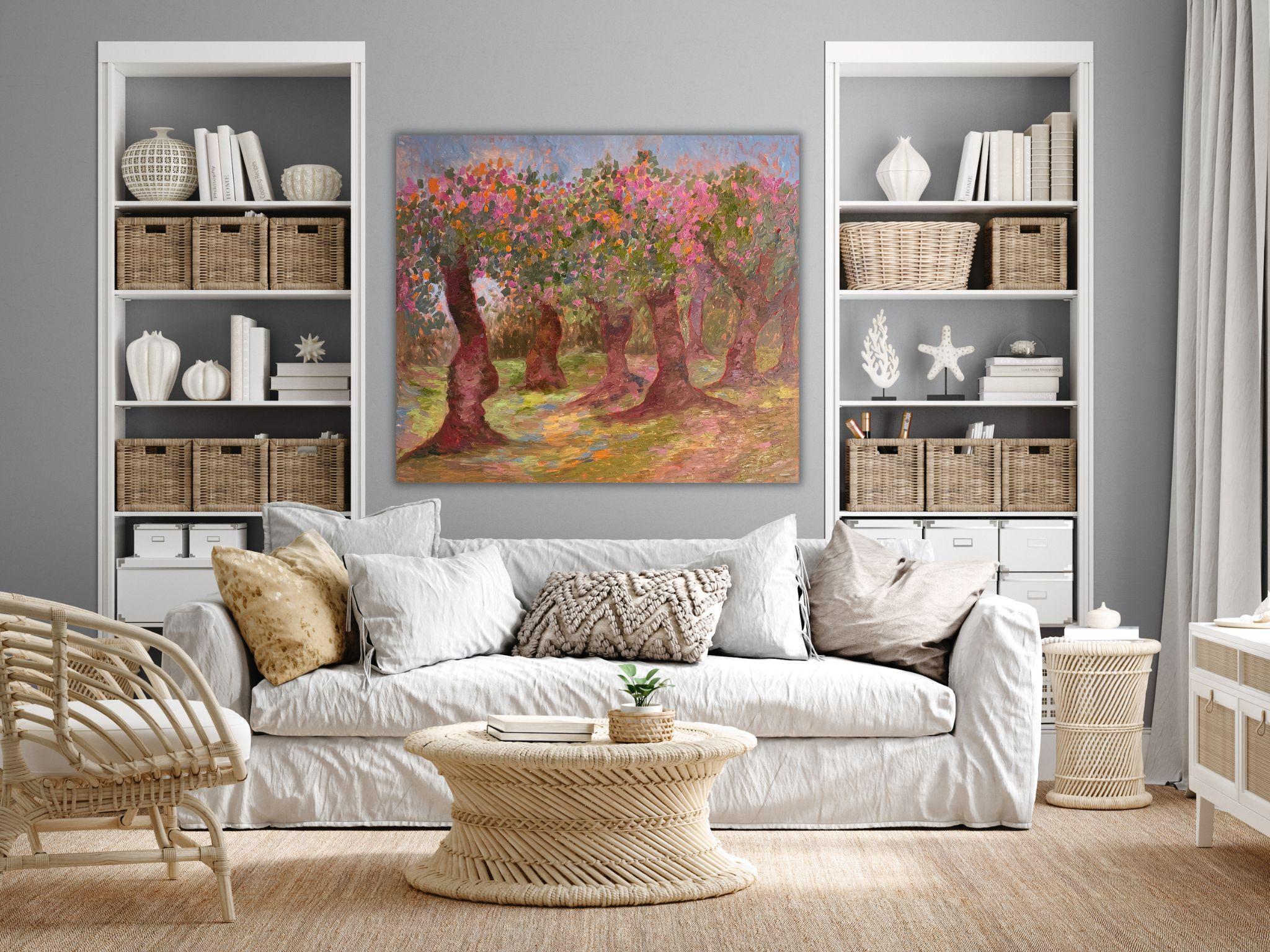 Landscape Painting - APPLES GARDEN, oil on canvas - 40*32 in (100*80cm) For Sale 13