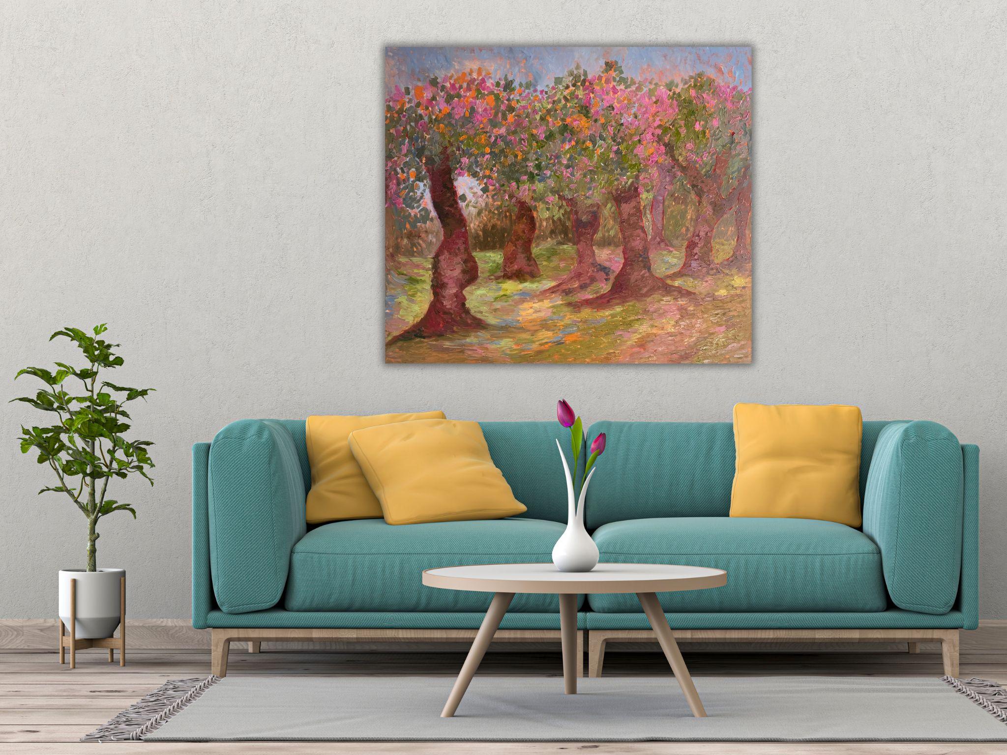 Landscape Painting - APPLES GARDEN, oil on canvas - 40*32 in (100*80cm) For Sale 14