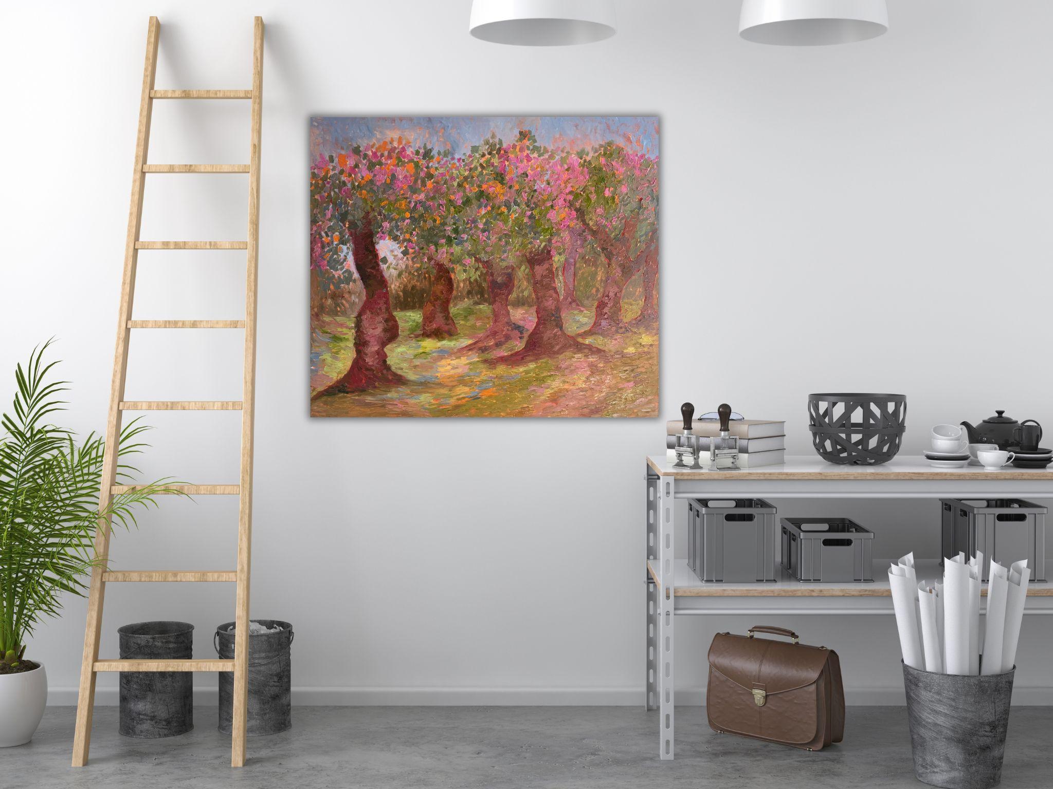 Landscape Painting - APPLES GARDEN, oil on canvas - 40*32 in (100*80cm) For Sale 2