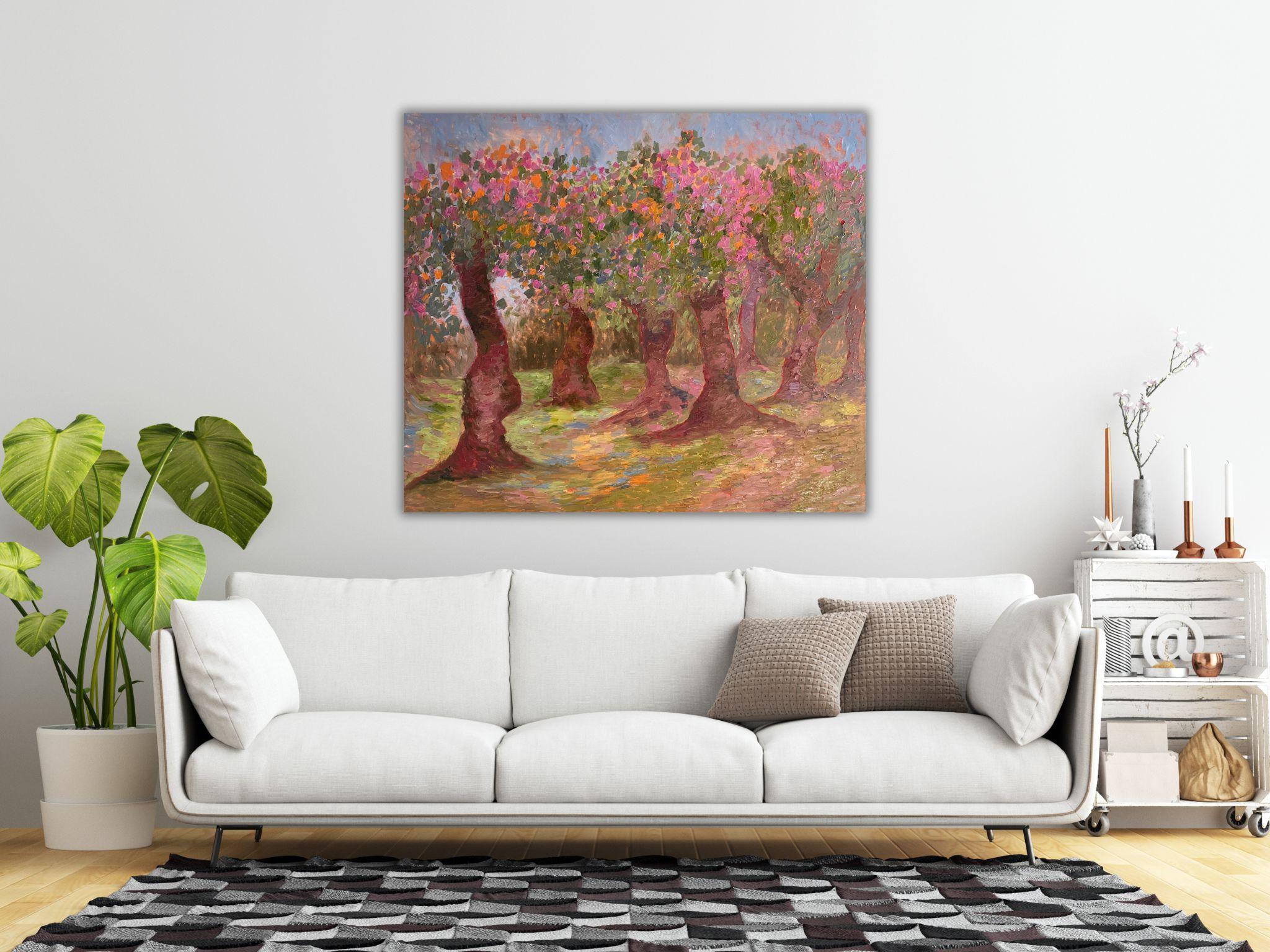 Landscape Painting - APPLES GARDEN, oil on canvas - 40*32 in (100*80cm) For Sale 3