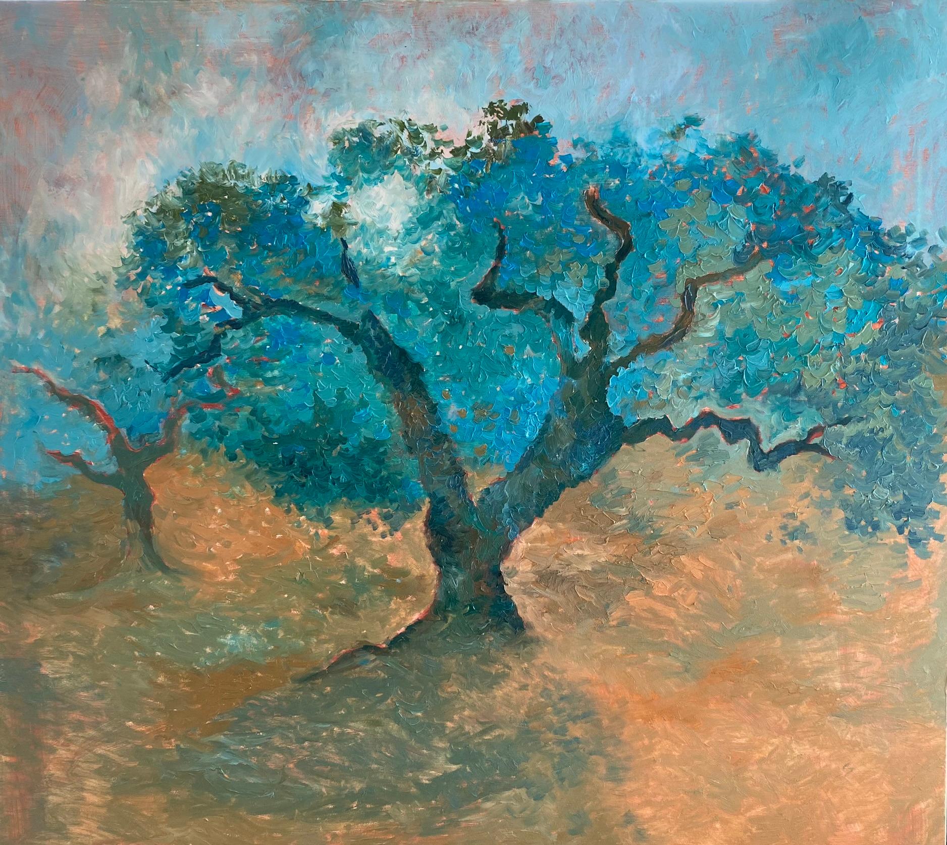 Interior Painting de Dasha Pogodina - Pintura de Paisaje - RECUERDOS AZULES, óleo sobre lienzo - 40*32 in (100*80cm)