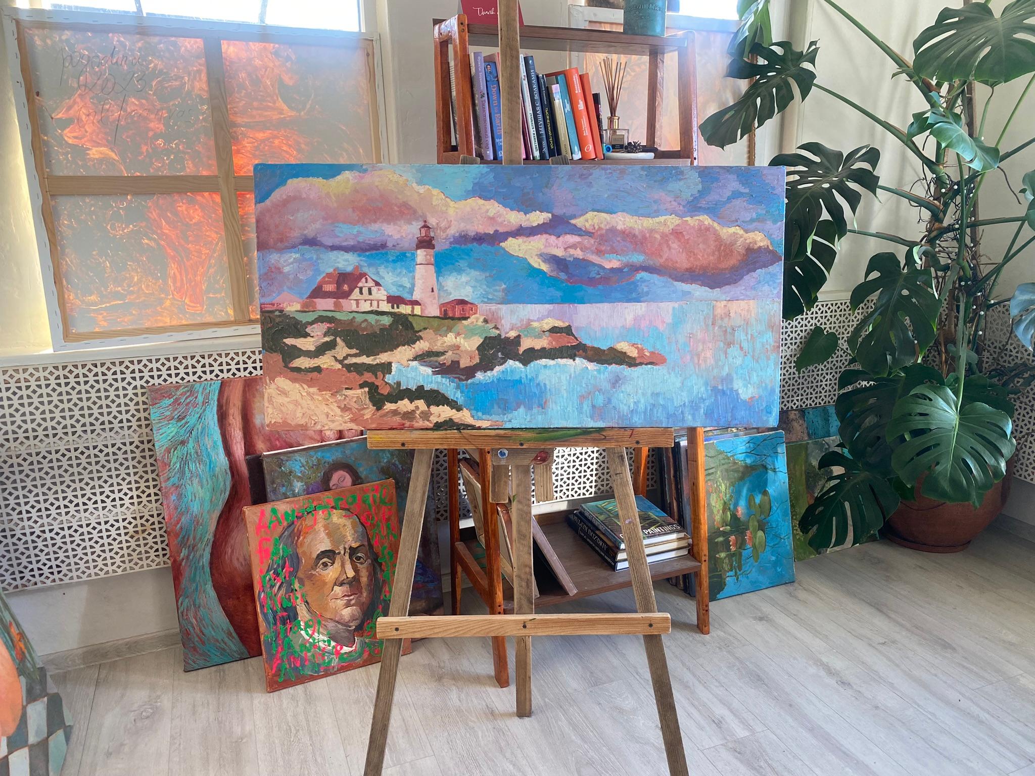 Peinture de paysage Impasto moderne, toile, huile  - 40x20in (100*50cm) en vente 8