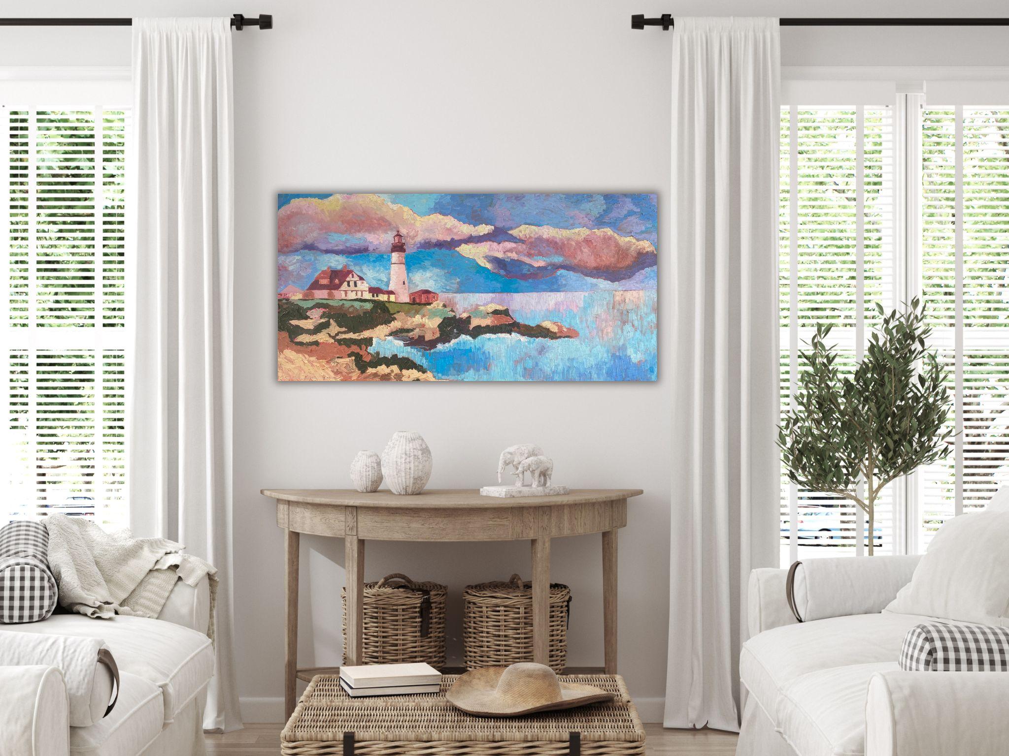 Peinture de paysage Impasto moderne, toile, huile  - 40x20in (100*50cm) en vente 9