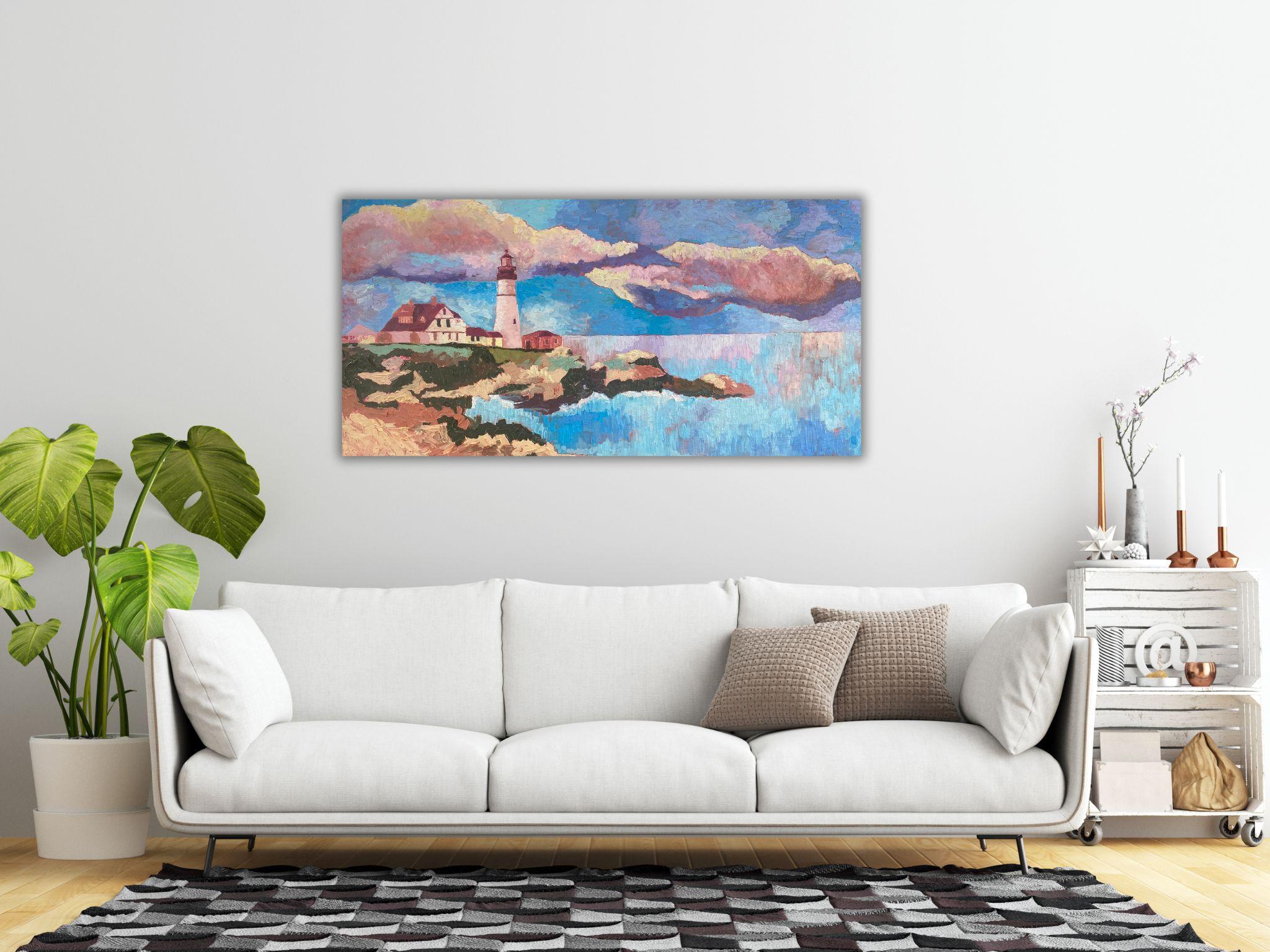 Landscape Painting, Impasto Modern Art, canvas, oil  - 40x20in (100*50cm) For Sale 12