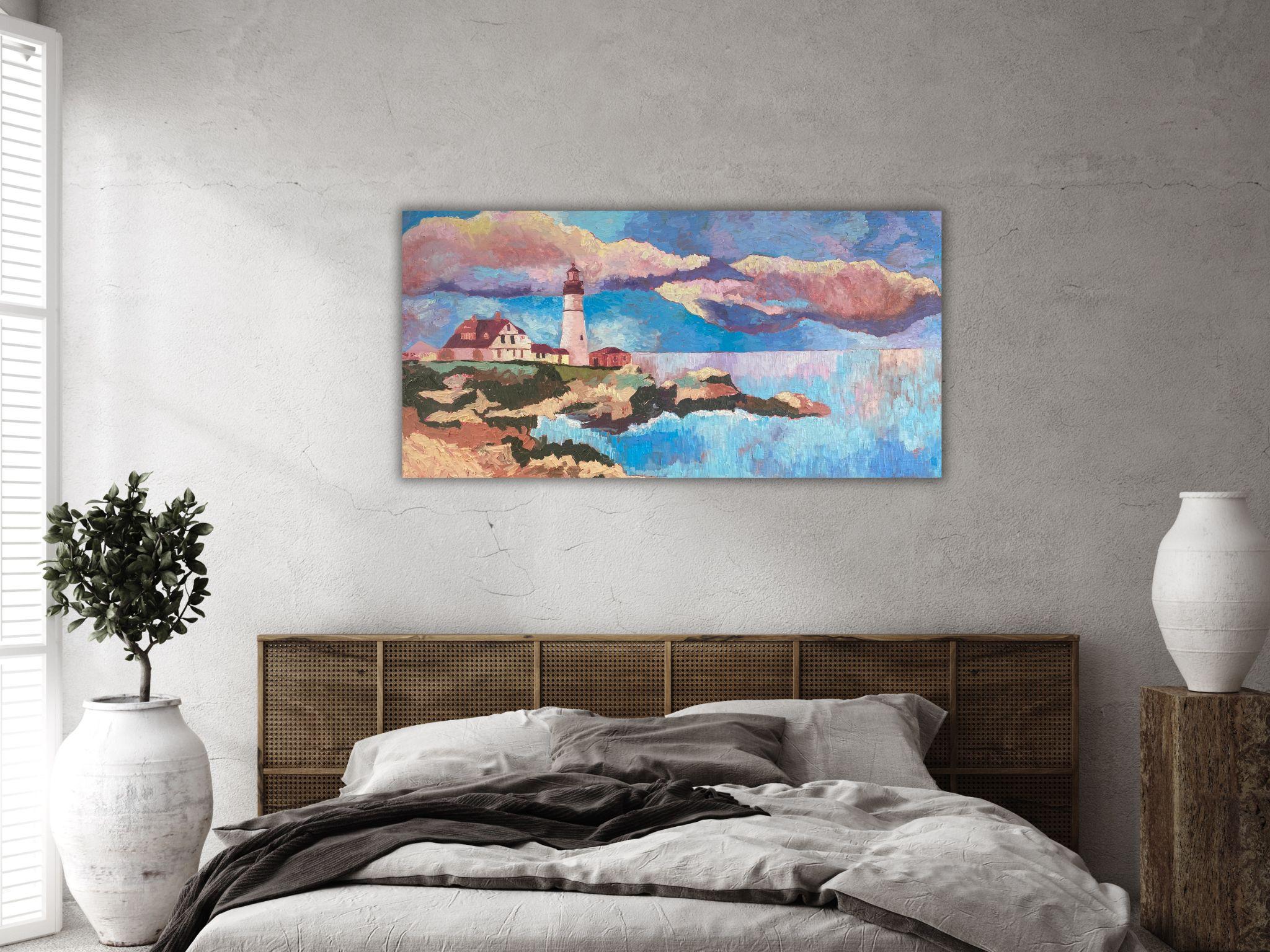 Landscape Painting, Impasto Modern Art, canvas, oil  - 40x20in (100*50cm) For Sale 13
