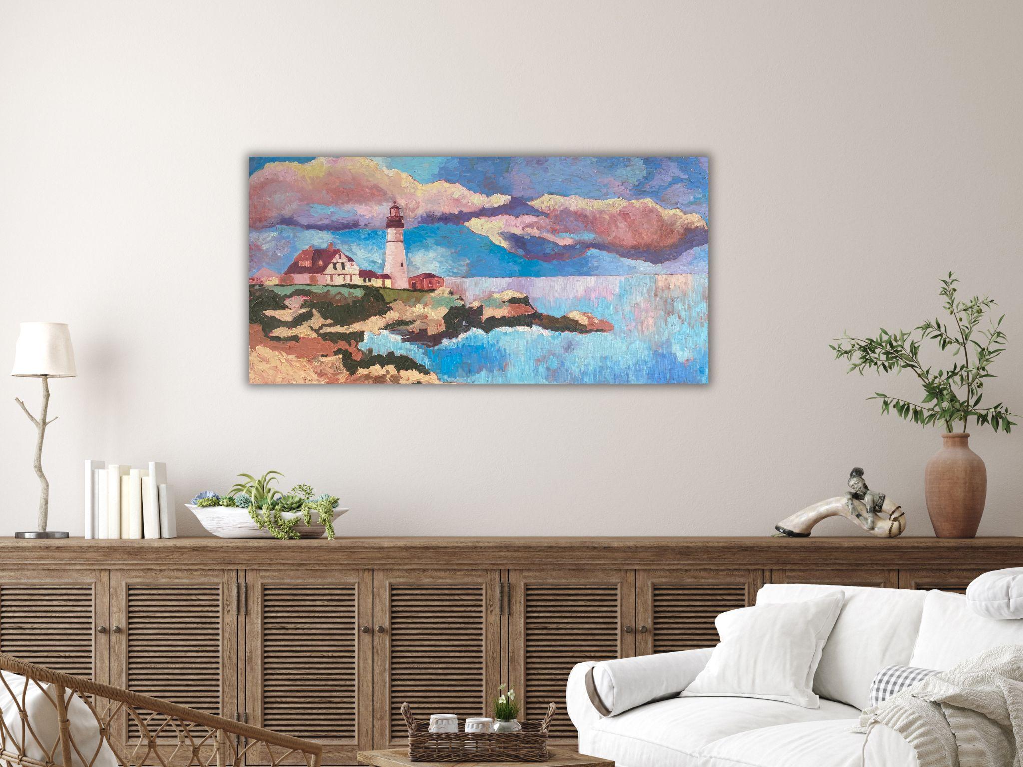 Peinture de paysage Impasto moderne, toile, huile  - 40x20in (100*50cm) en vente 12