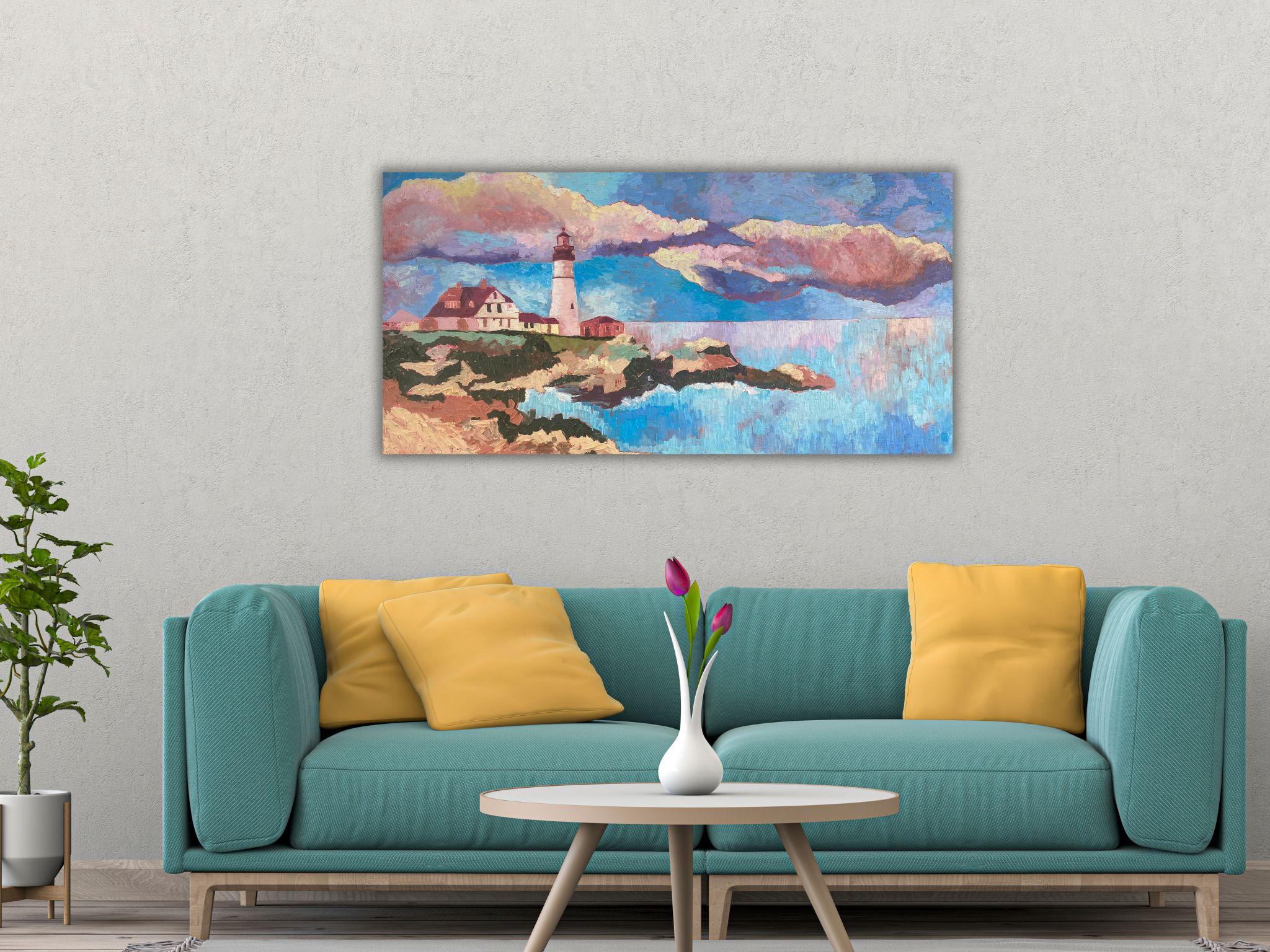 Landscape Painting, Impasto Modern Art, canvas, oil  - 40x20in (100*50cm) For Sale 15