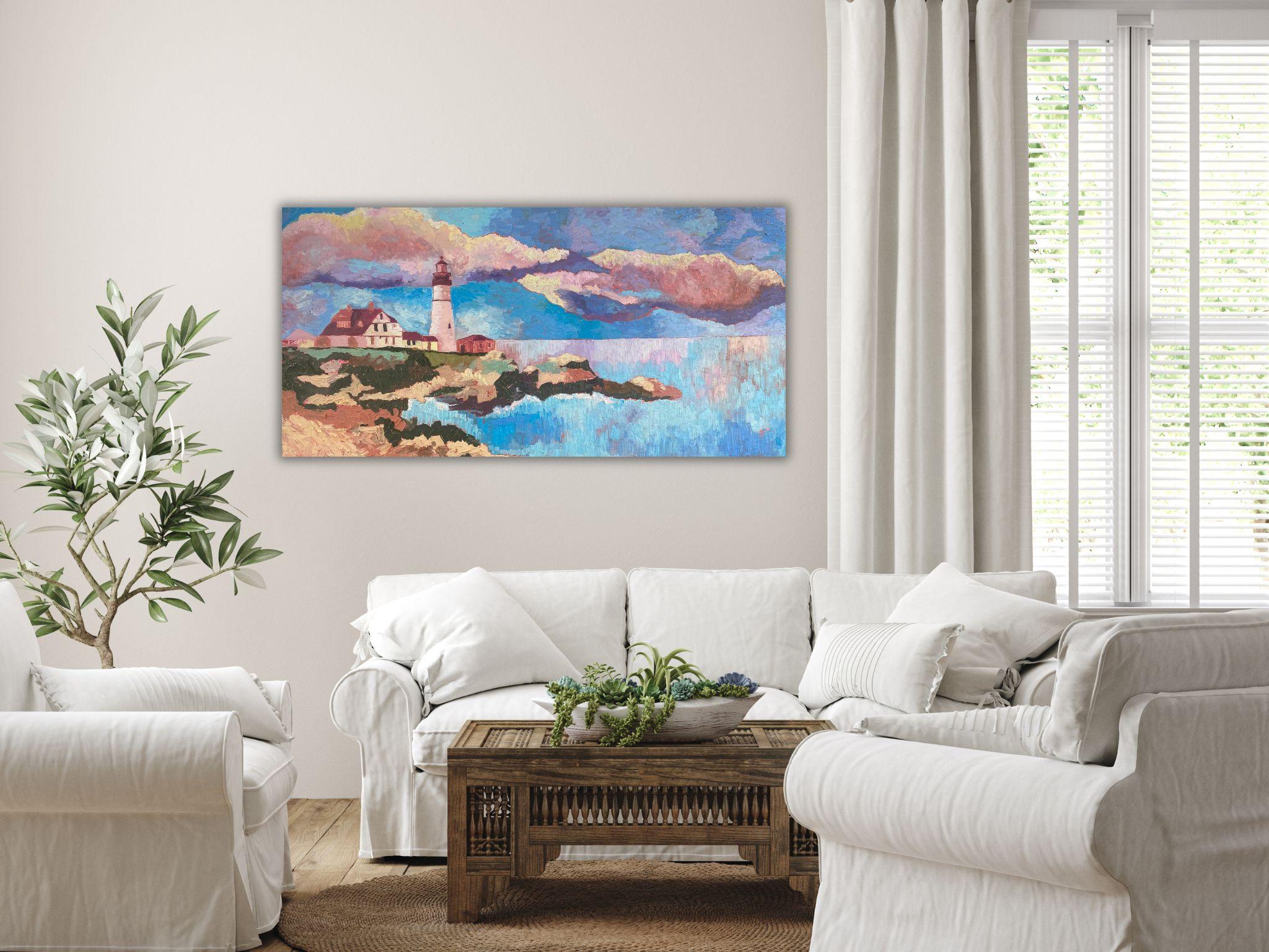 Landscape Painting, Impasto Modern Art, canvas, oil  - 40x20in (100*50cm) For Sale 16