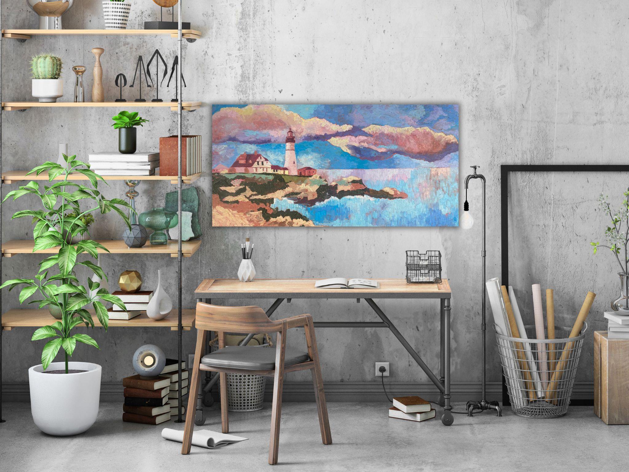 Peinture de paysage Impasto moderne, toile, huile  - 40x20in (100*50cm) en vente 15