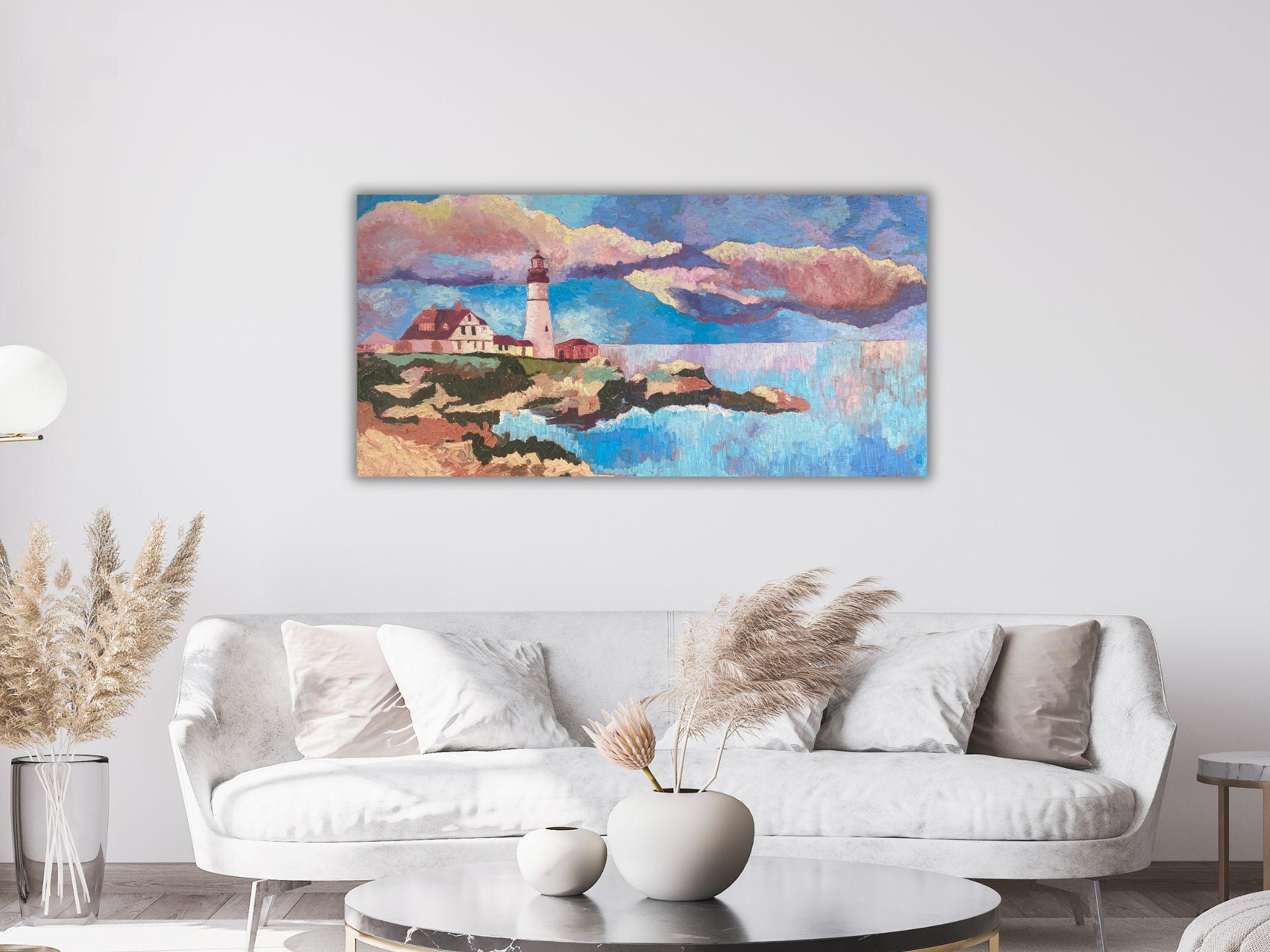 Landscape Painting, Impasto Modern Art, canvas, oil  - 40x20in (100*50cm) For Sale 1