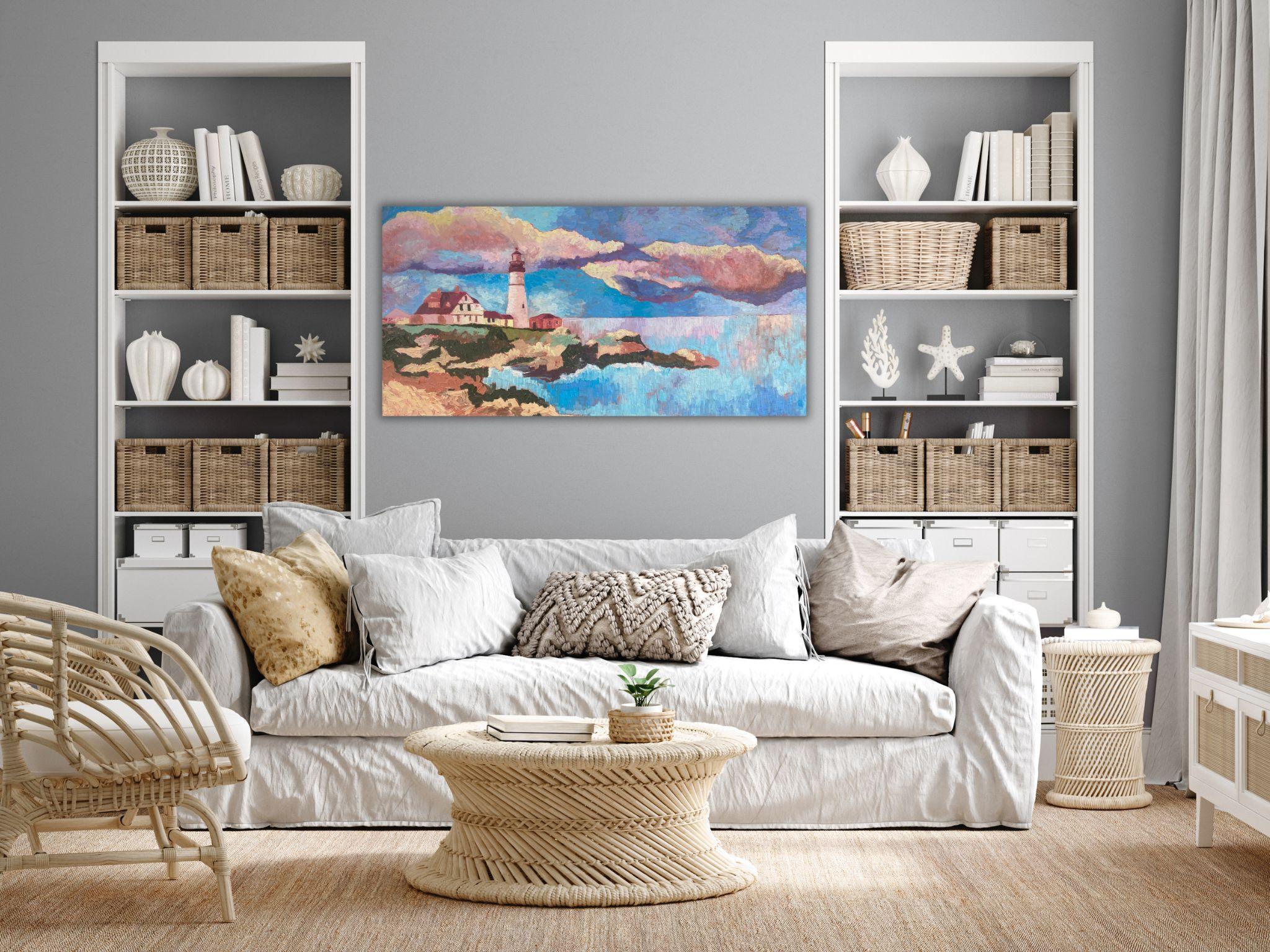 Peinture de paysage Impasto moderne, toile, huile  - 40x20in (100*50cm) en vente 1