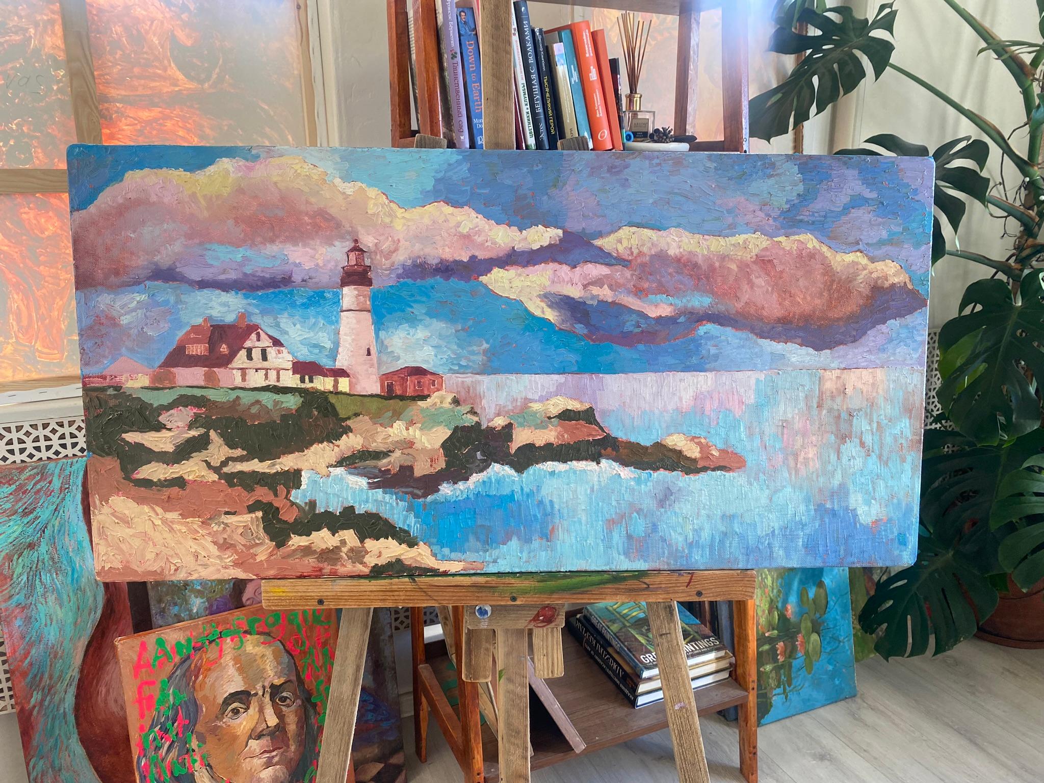 Peinture de paysage Impasto moderne, toile, huile  - 40x20in (100*50cm) en vente 2