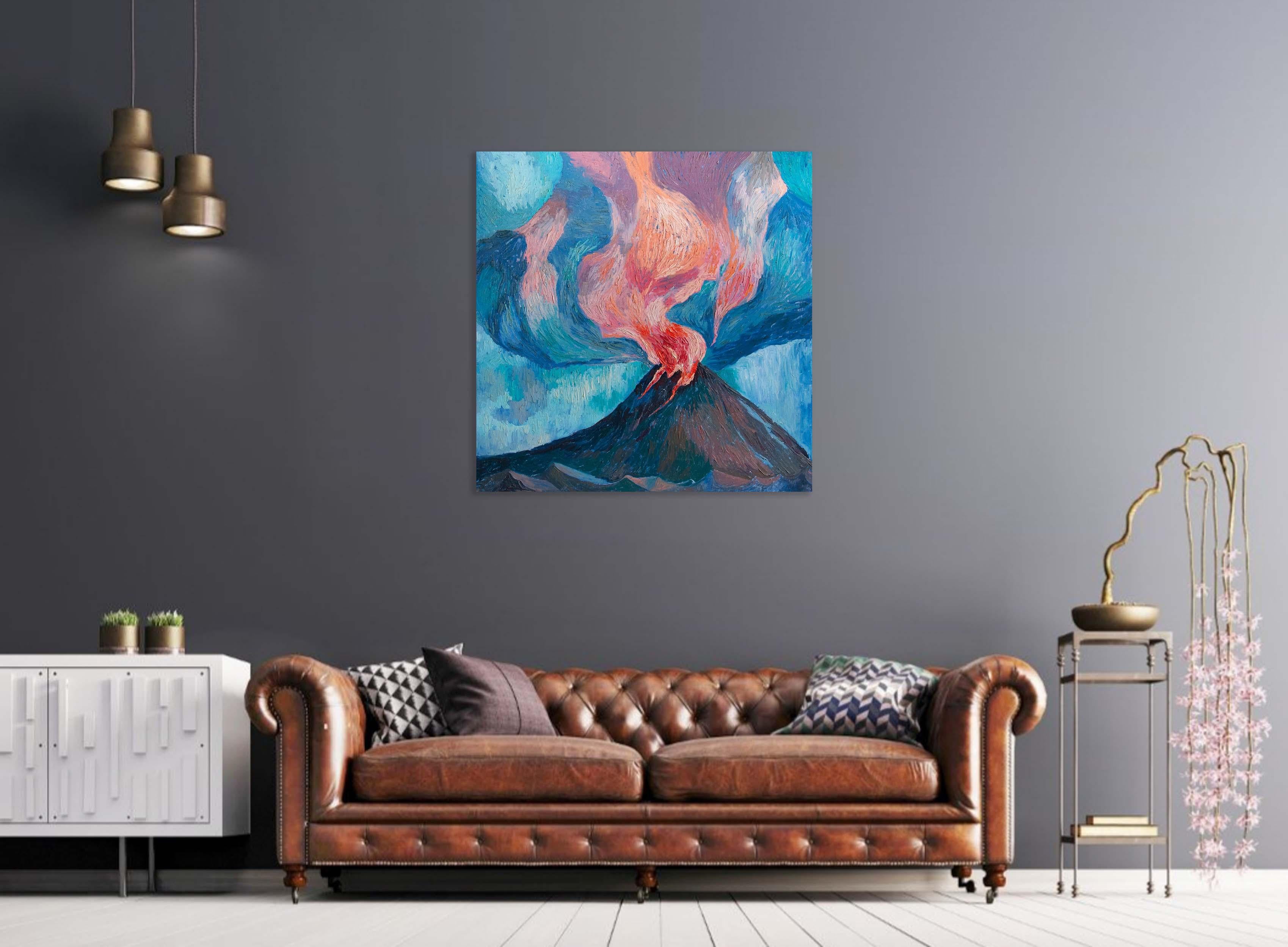 Landscape Painting, Impasto Modern Art, canvas, oil - ORGASM - 35x35in (90*90cm) For Sale 13