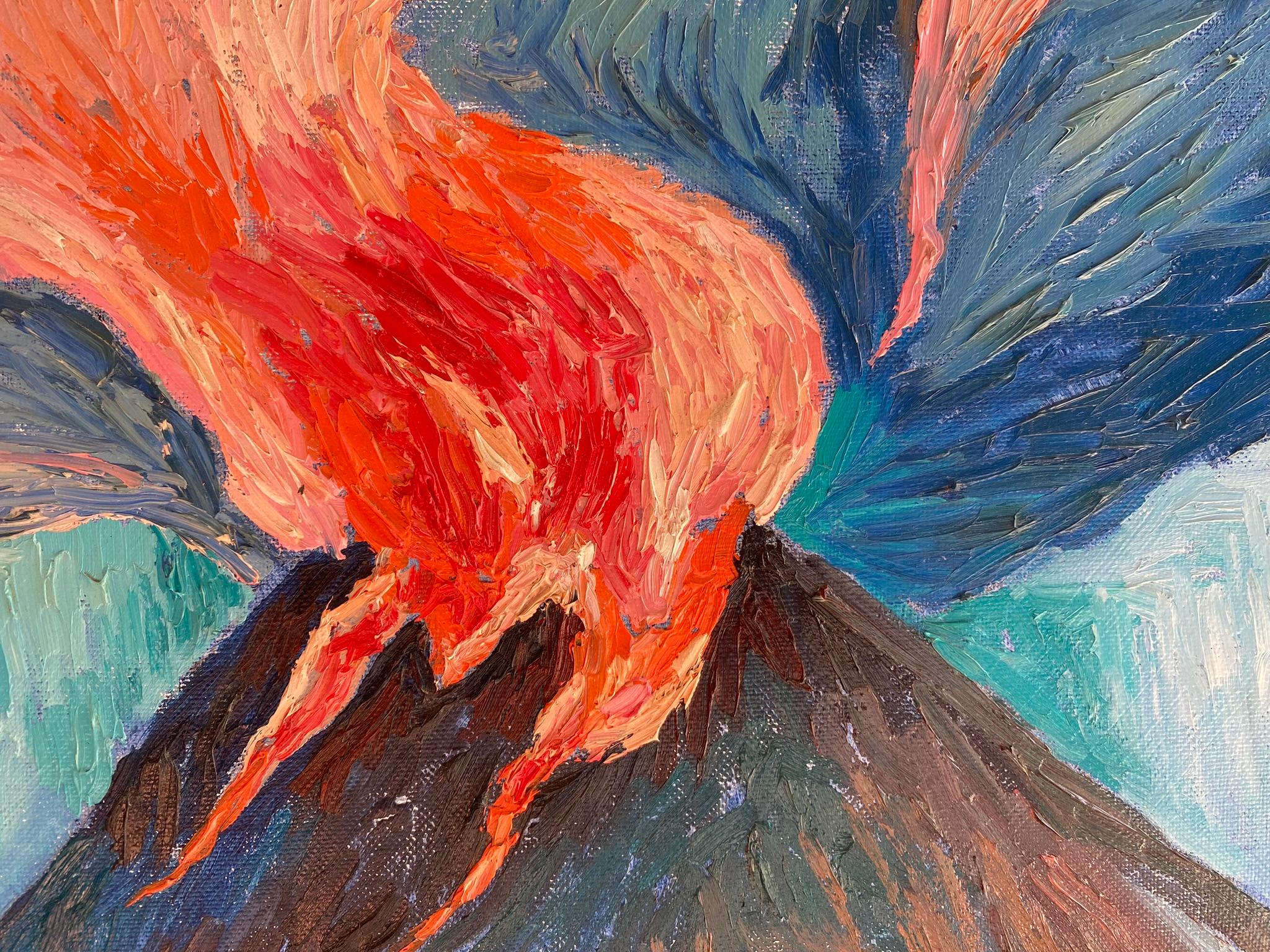ABOUT THE ARTWORK
In the work “ORGASM”, the artist presents a powerful landscape composition embodying a volcanic eruption. This canvas is a vivid depiction of the riot of nature, where each stroke of paint plays an important role in creating an