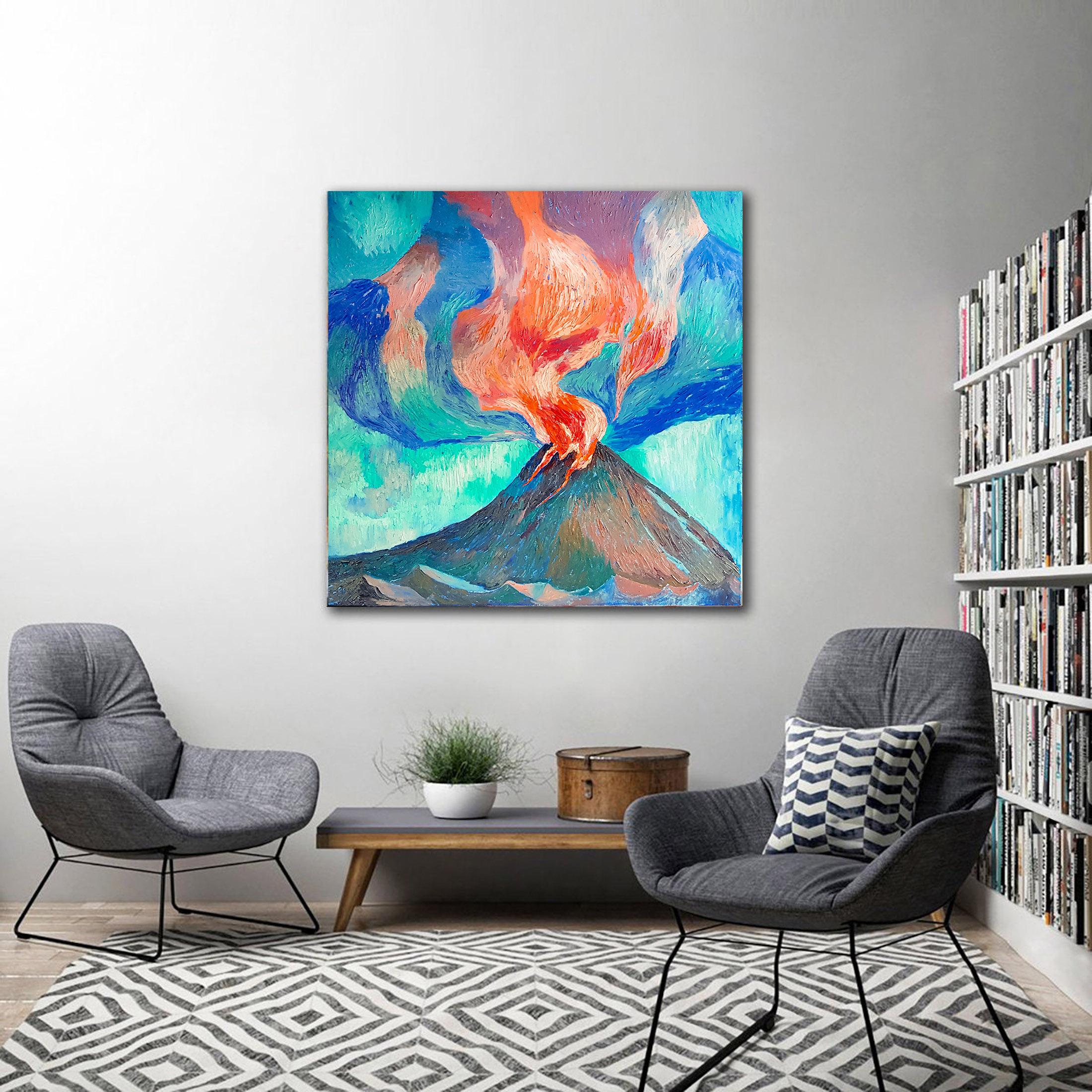 Landscape Painting, Impasto Modern Art, canvas, oil - ORGASM - 35x35in (90*90cm) For Sale 9