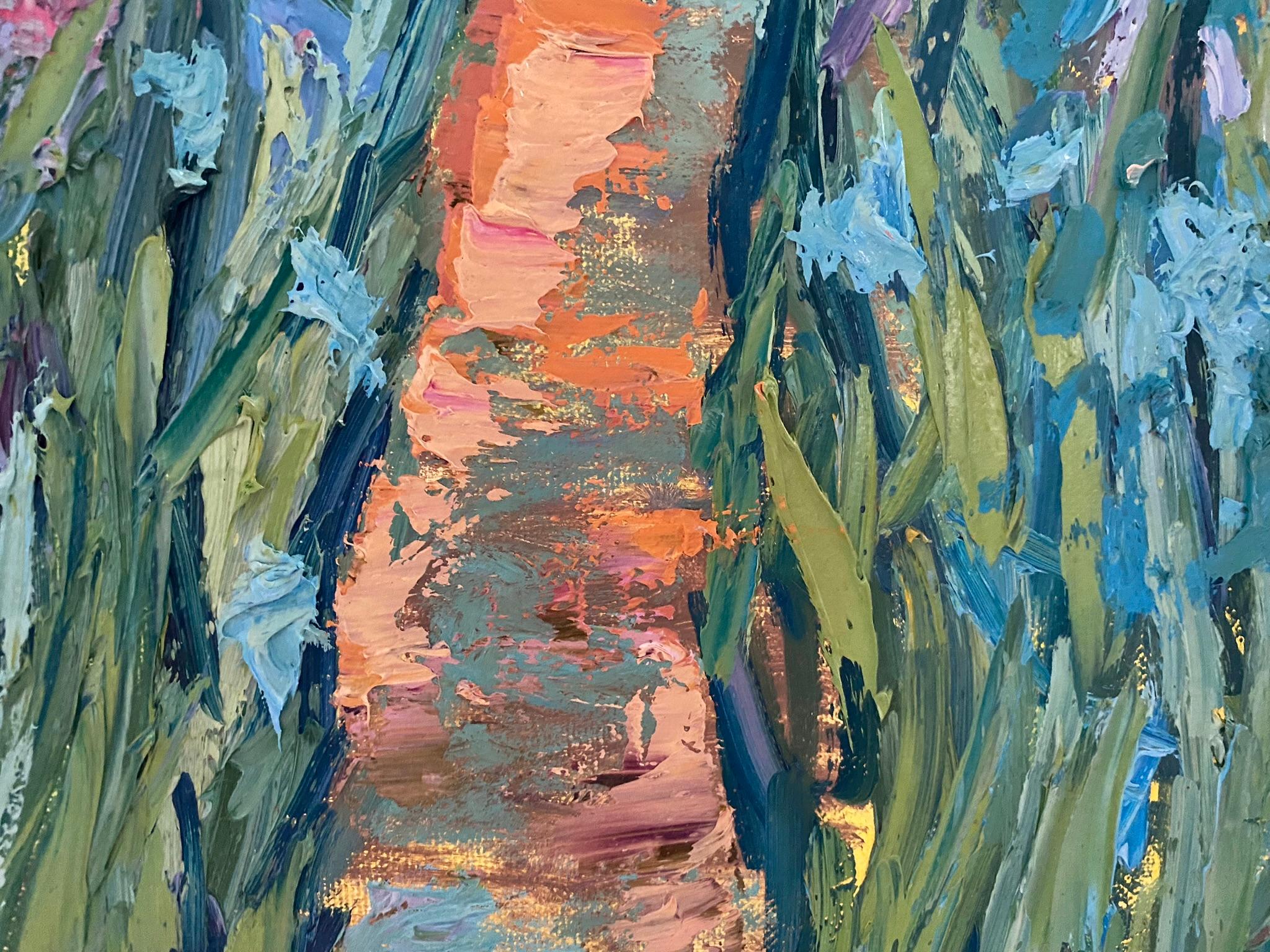Landscape Painting, Impasto Modern Art, canvas, oil - Pleasure Garden - 35x35 in For Sale 4