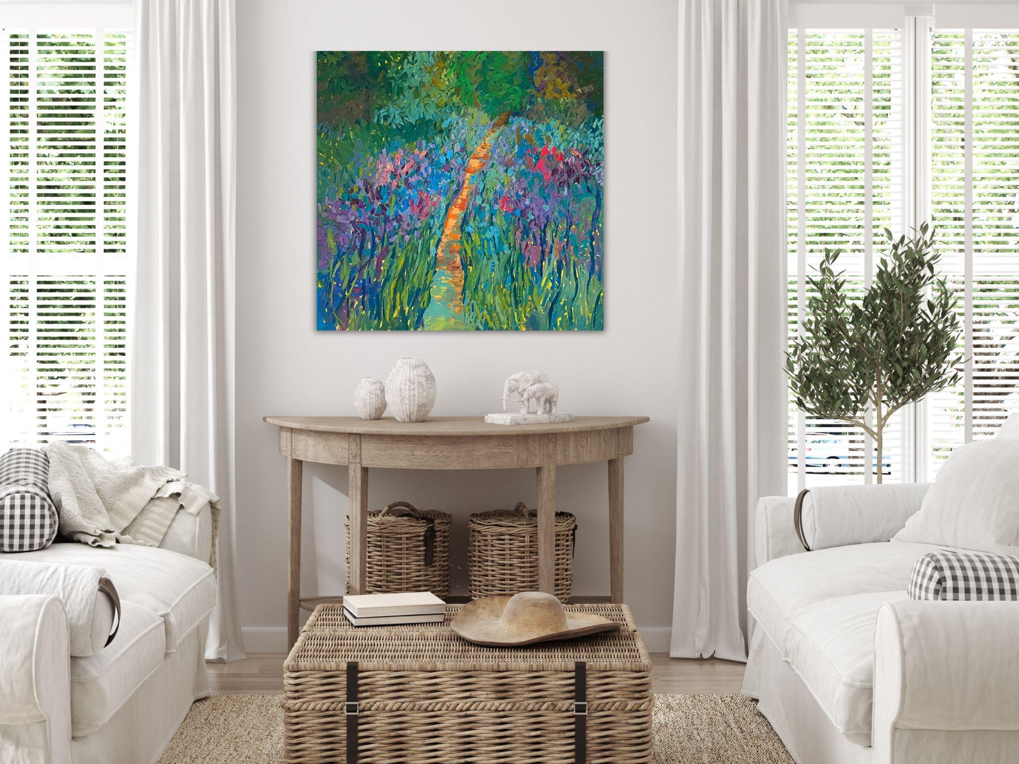 Landscape Painting, Impasto Modern Art, canvas, oil - Pleasure Garden - 35x35 in For Sale 8