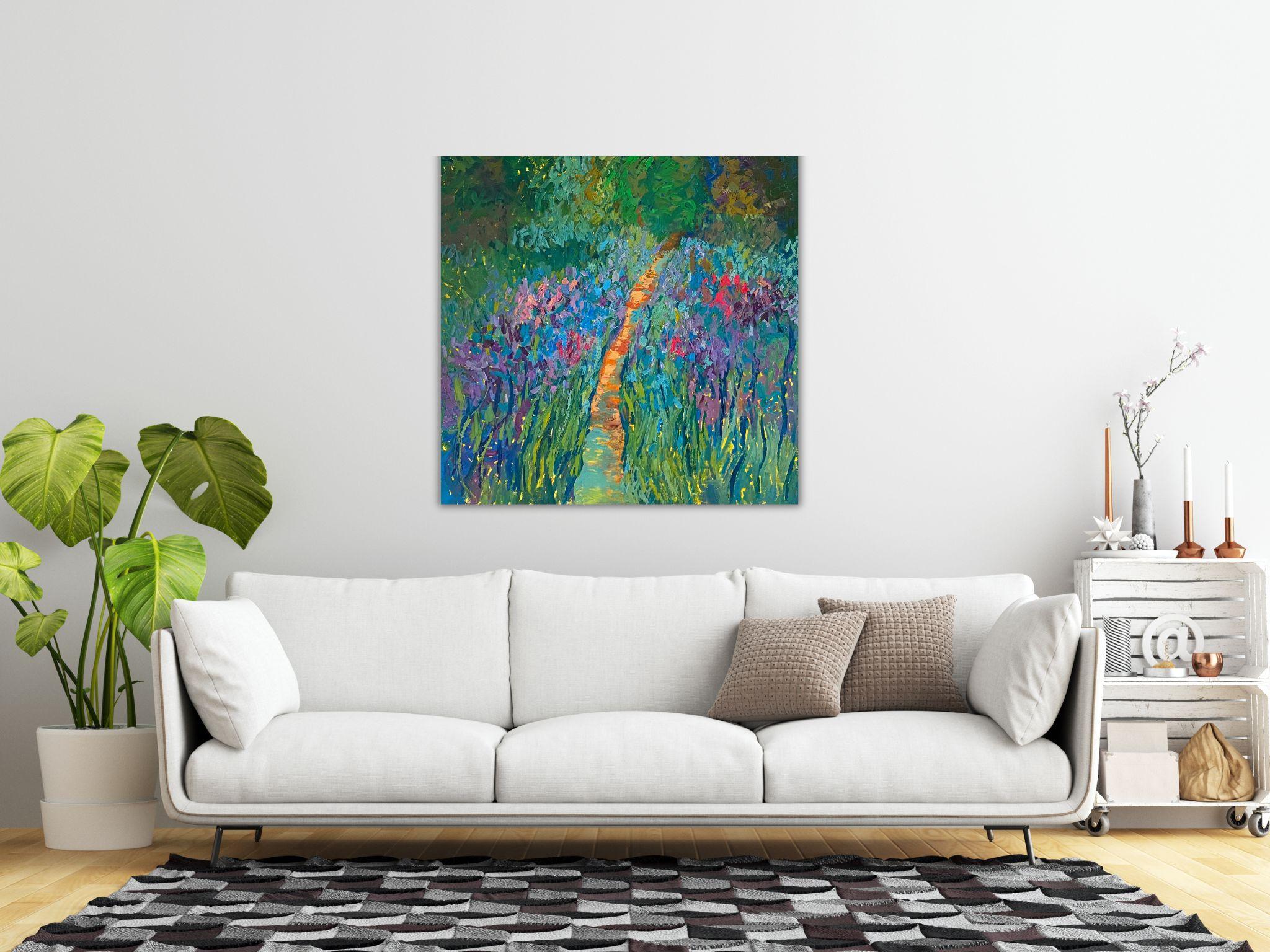 Landscape Painting, Impasto Modern Art, canvas, oil - Pleasure Garden - 35x35 in For Sale 10