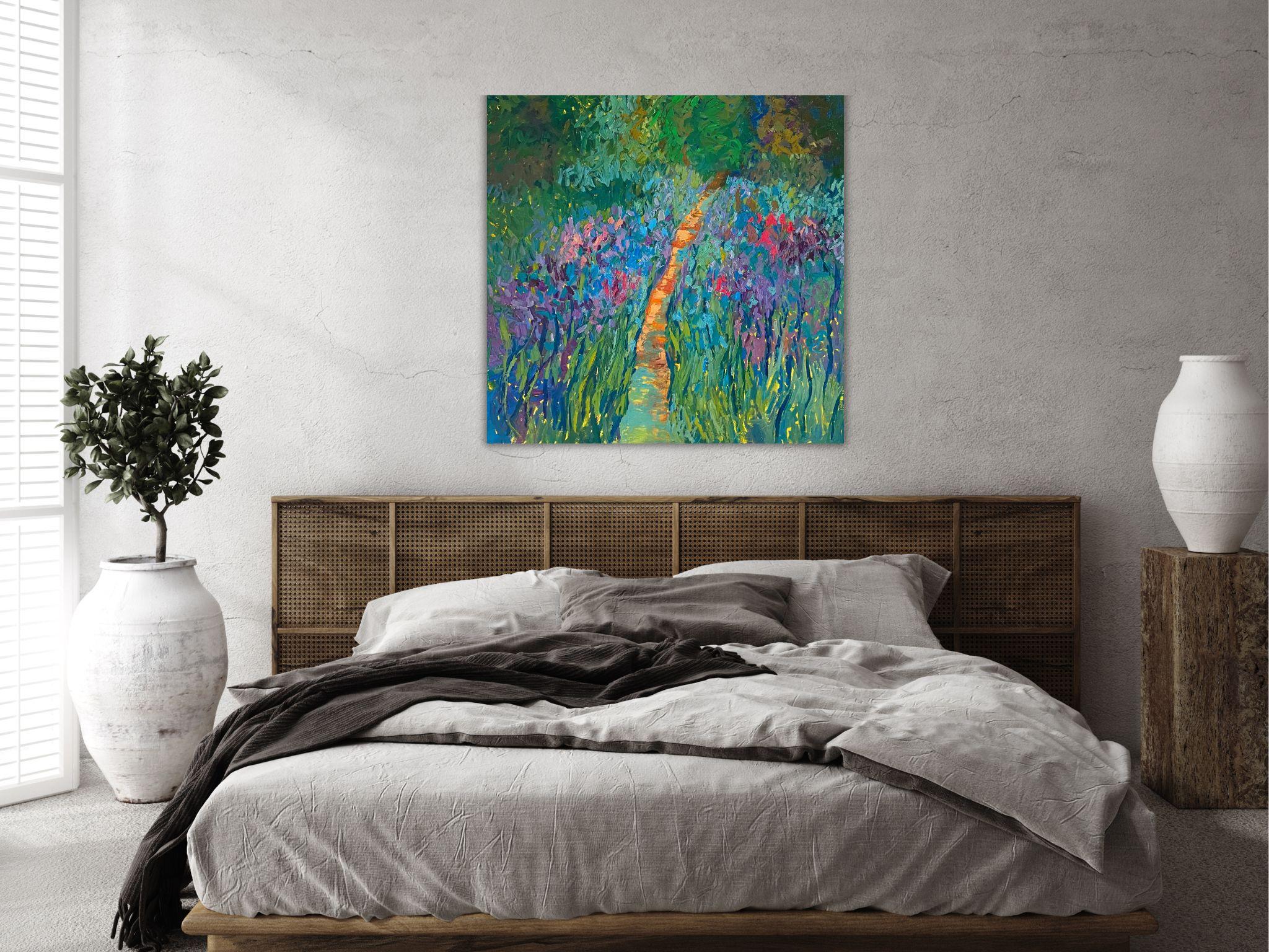 Landscape Painting, Impasto Modern Art, canvas, oil - Pleasure Garden - 35x35 in For Sale 11