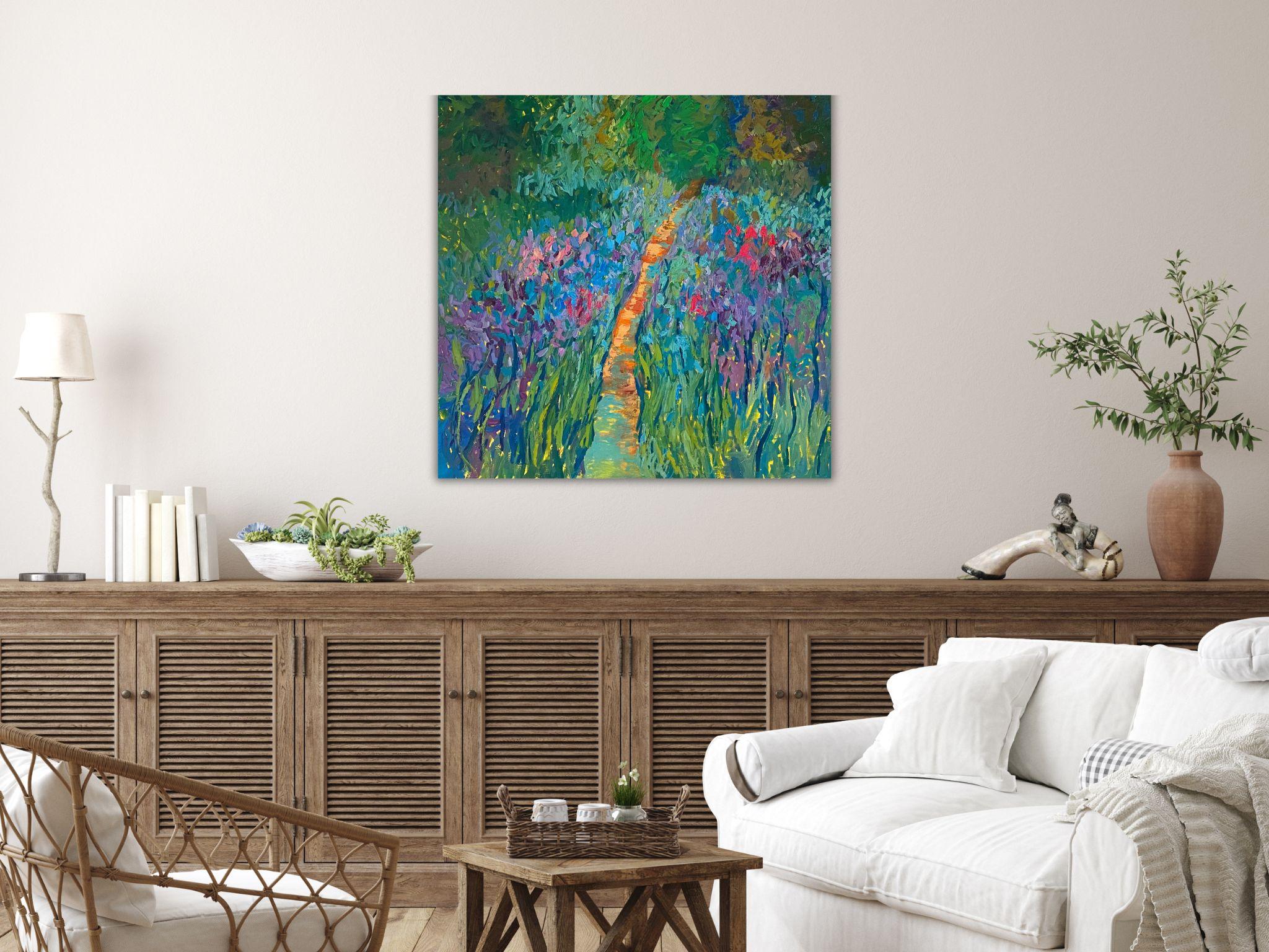 Landscape Painting, Impasto Modern Art, canvas, oil - Pleasure Garden - 35x35 in For Sale 11
