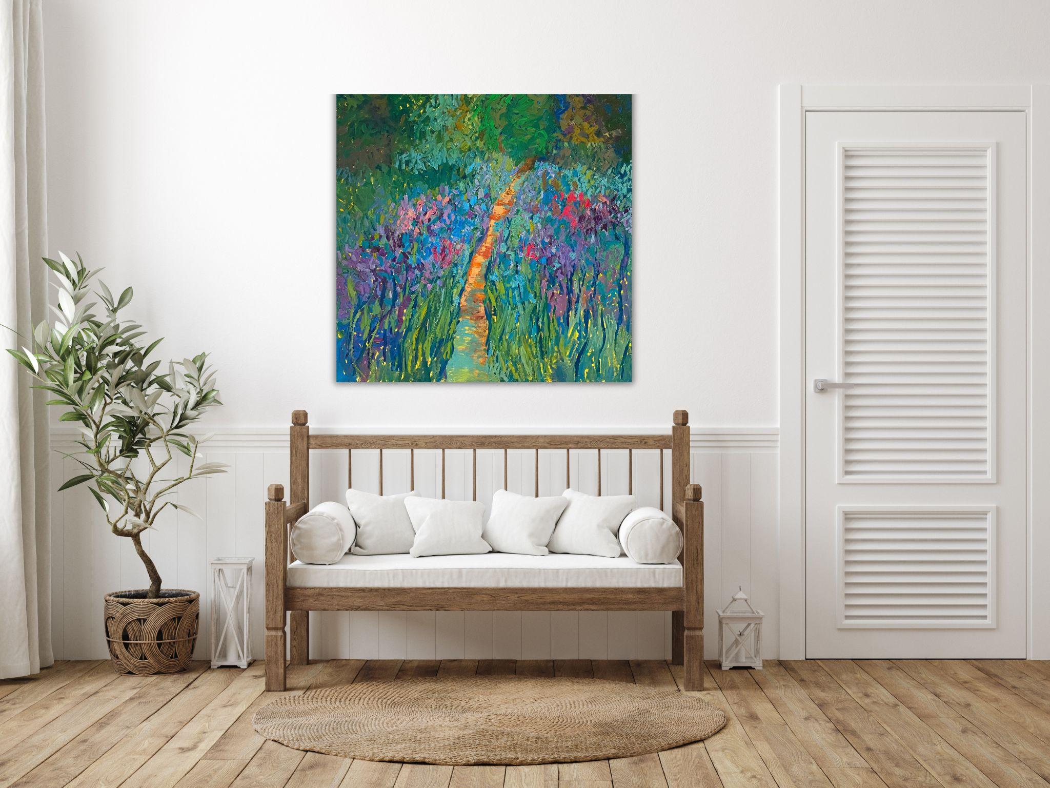 Landscape Painting, Impasto Modern Art, canvas, oil - Pleasure Garden - 35x35 in For Sale 13