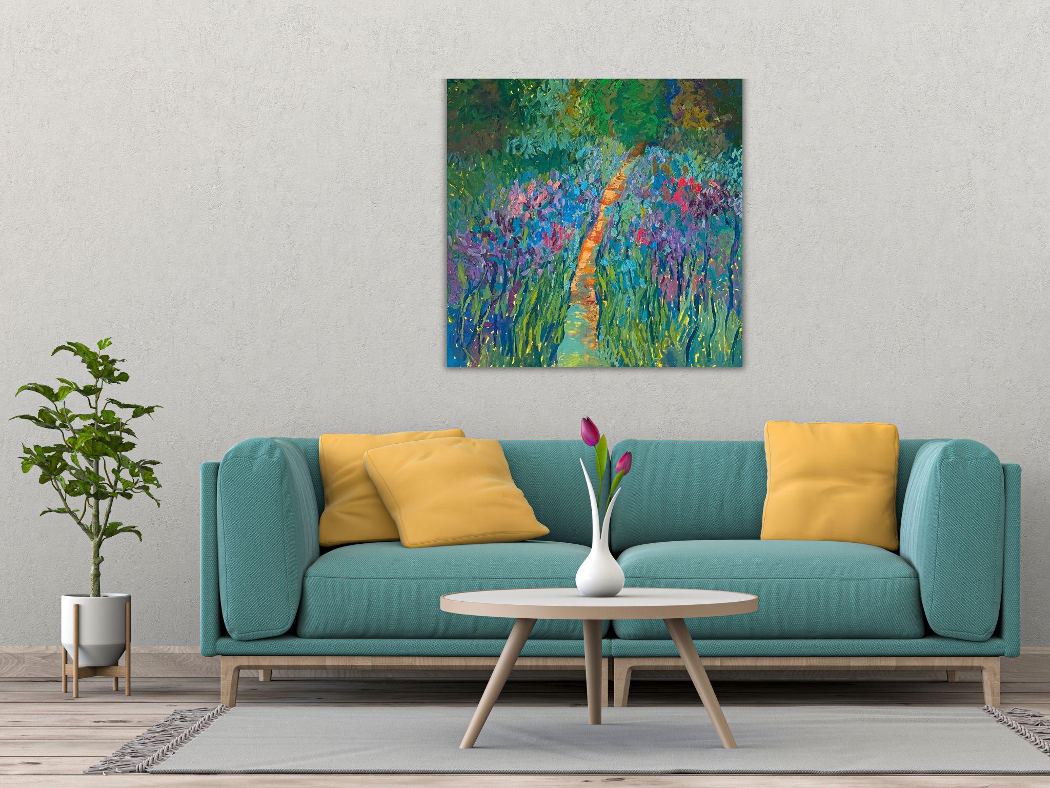 Landscape Painting, Impasto Modern Art, canvas, oil - Pleasure Garden - 35x35 in For Sale 14