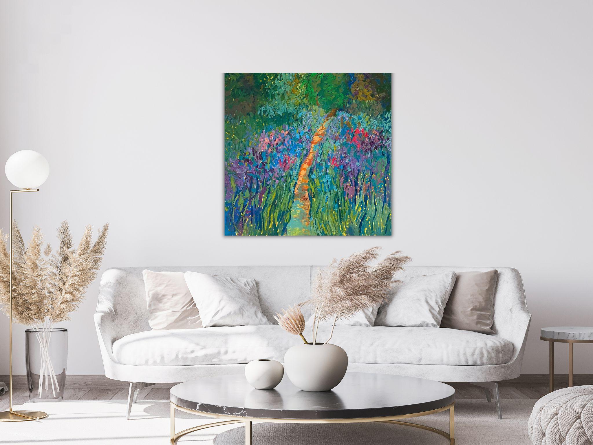 Landschaftsgemälde, Impasto Moderne Kunst, Leinwand, Öl - Pleinair-Garten - 35x35 in – Painting von Dasha Pogodina