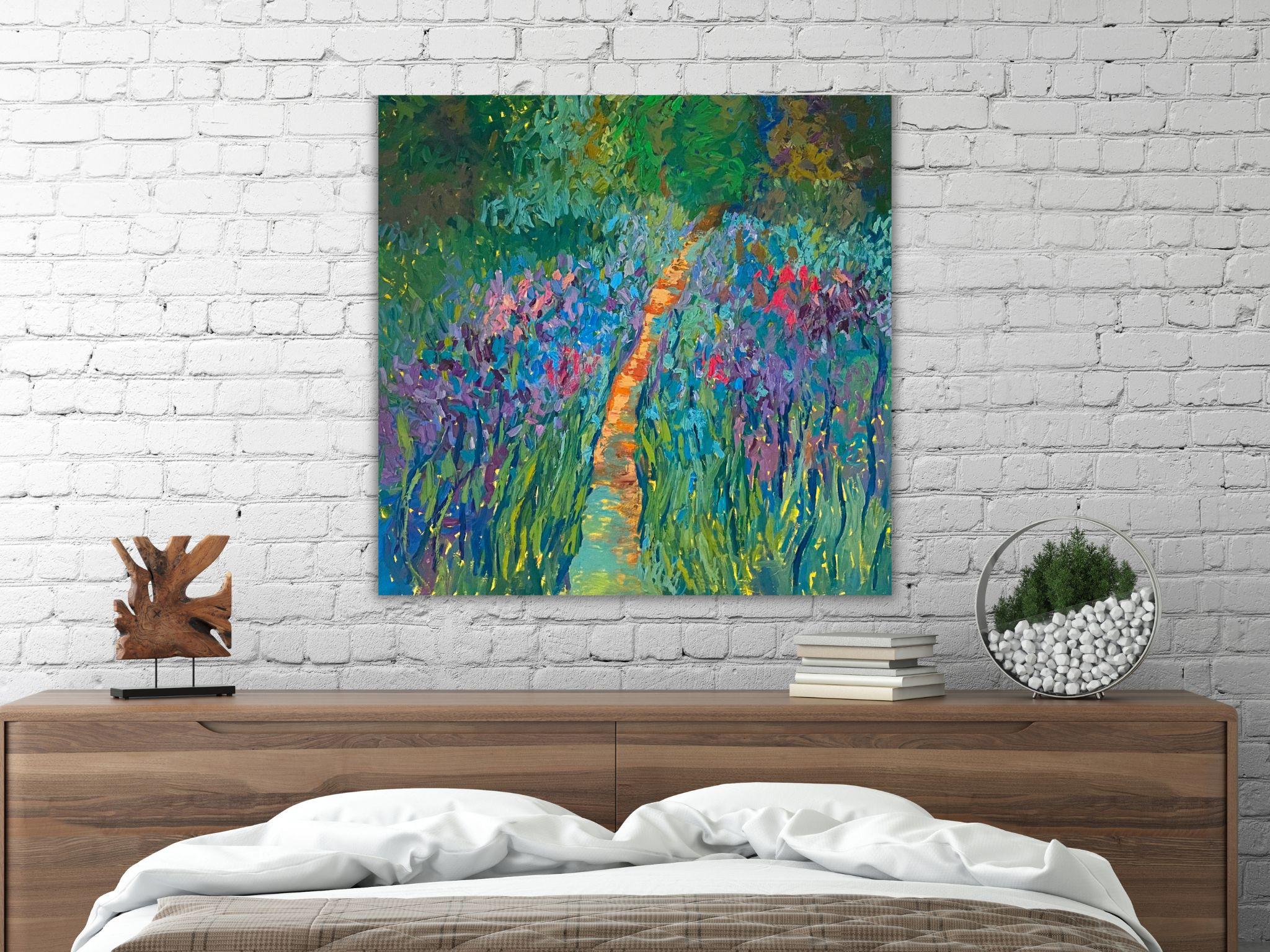 Landschaftsgemälde, Impasto Moderne Kunst, Leinwand, Öl - Pleinair-Garten - 35x35 in (Impressionismus), Painting, von Dasha Pogodina