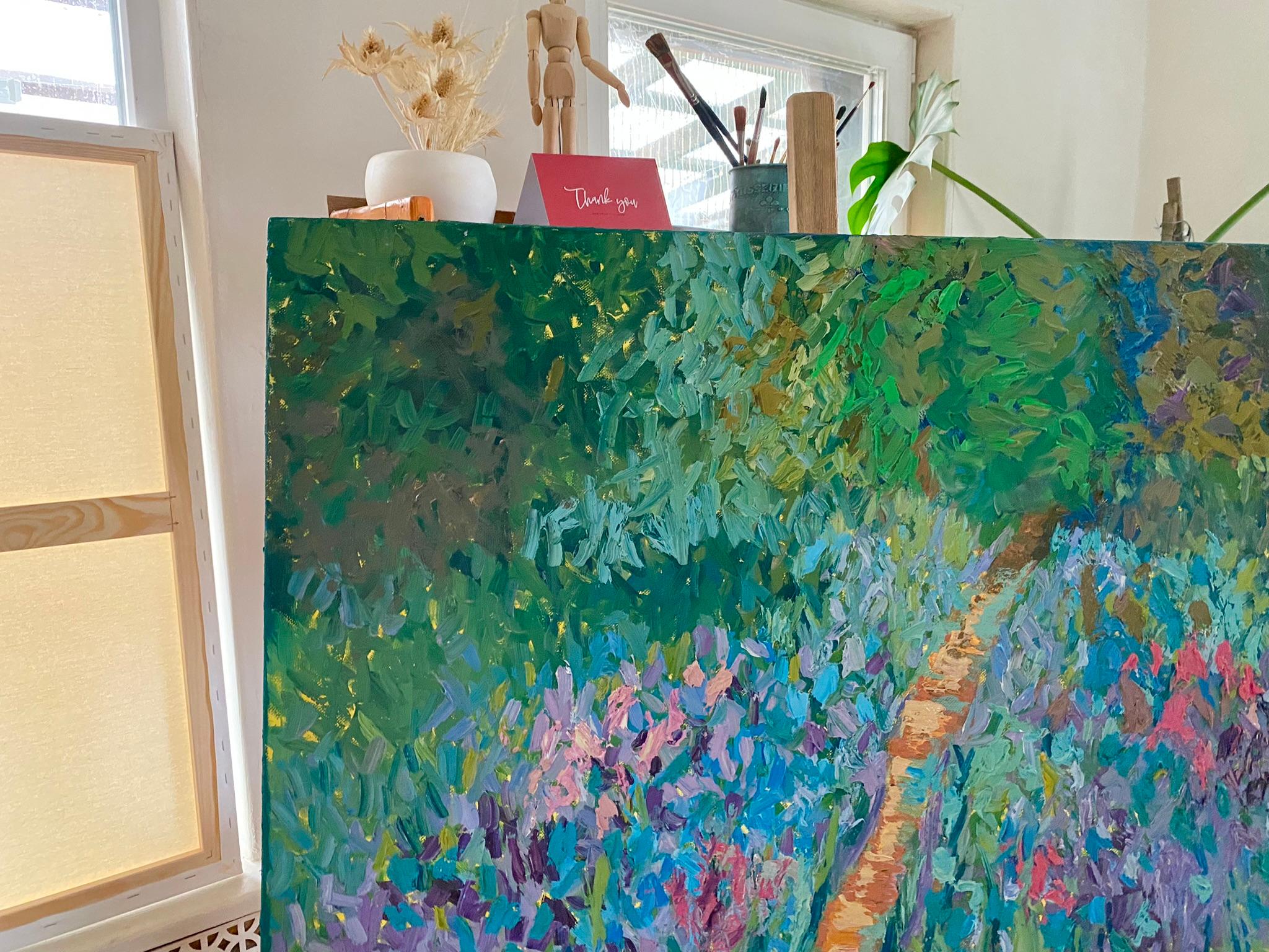 Landscape Painting, Impasto Modern Art, canvas, oil - Pleasure Garden - 35x35 in For Sale 1