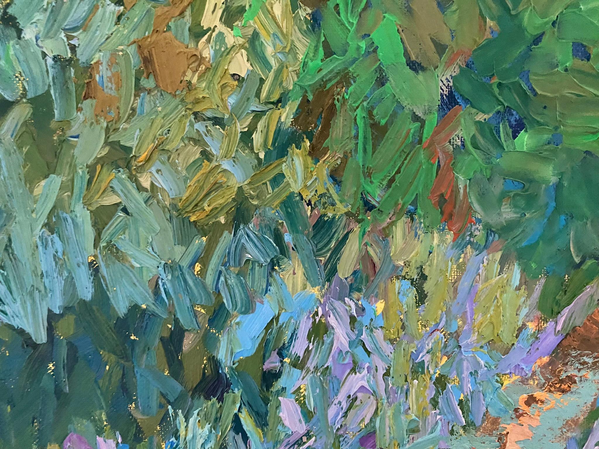 Landscape Painting, Impasto Modern Art, canvas, oil - Pleasure Garden - 35x35 in For Sale 2