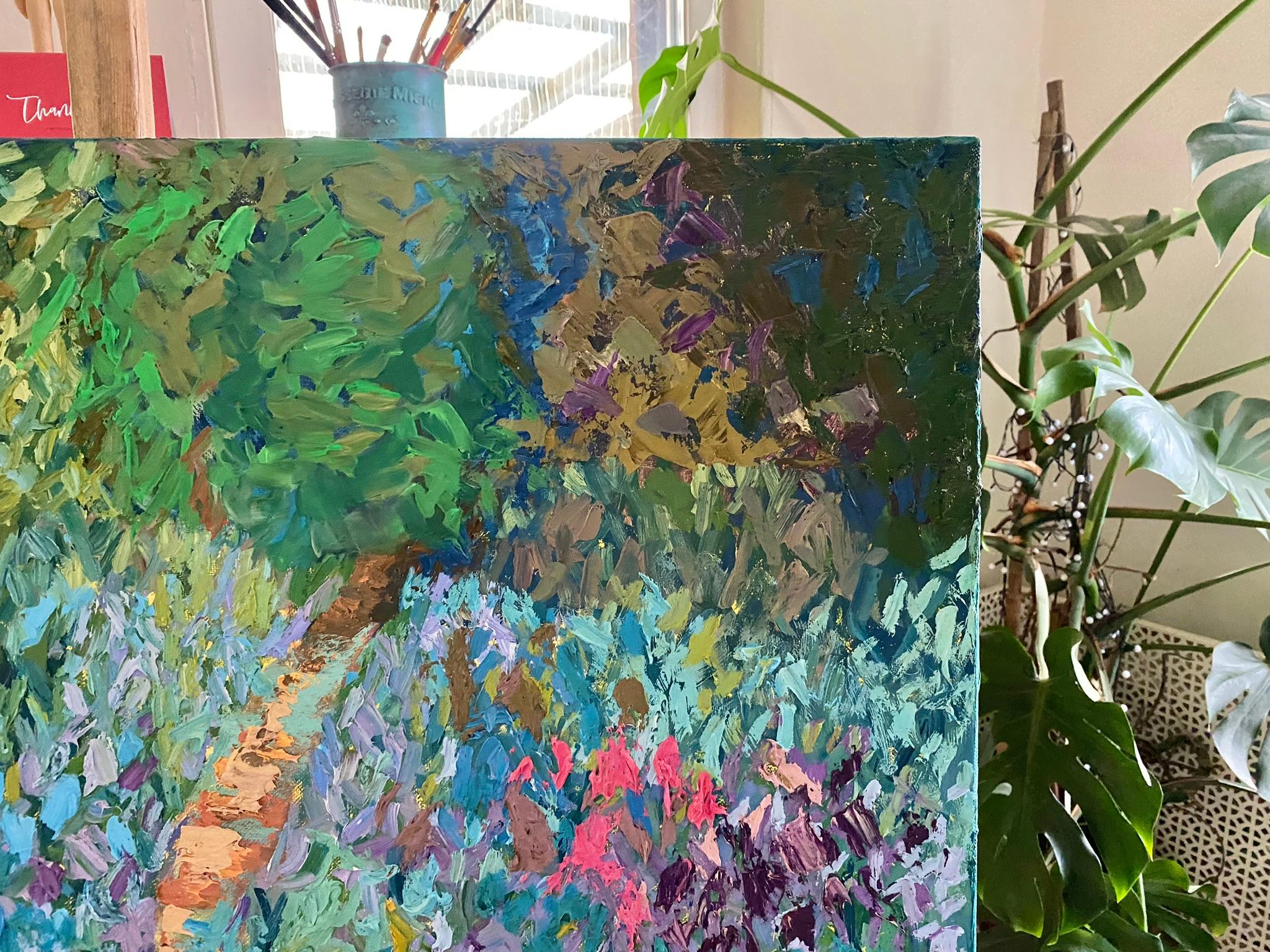 Landscape Painting, Impasto Modern Art, canvas, oil - Pleasure Garden - 35x35 in For Sale 2