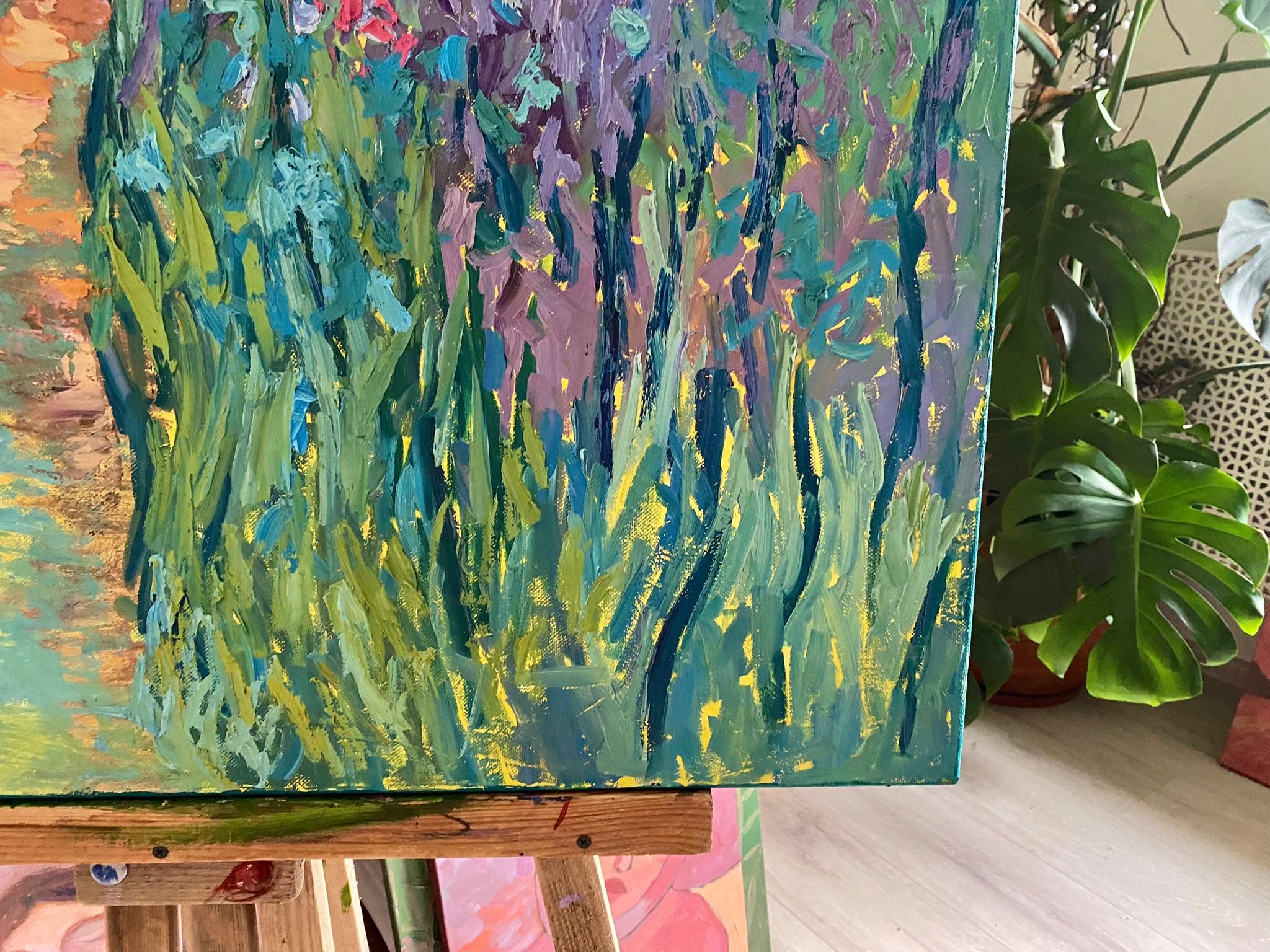 Landscape Painting, Impasto Modern Art, canvas, oil - Pleasure Garden - 35x35 in For Sale 3