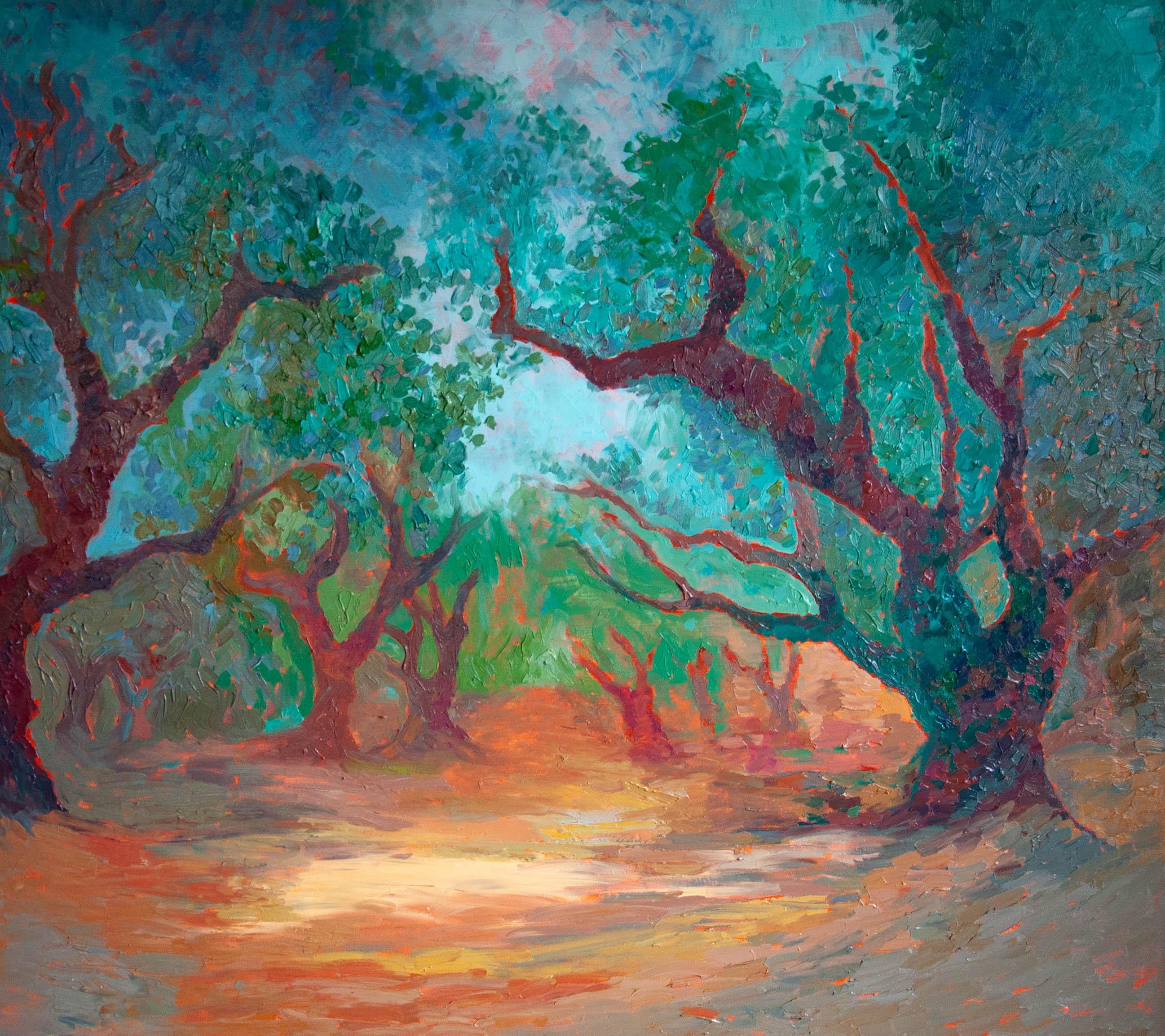 Dasha Pogodina Interior Painting – Landschaftsgemälde - SECRET GARDEN, Öl auf Leinwand - 40*32 in (100*80cm)