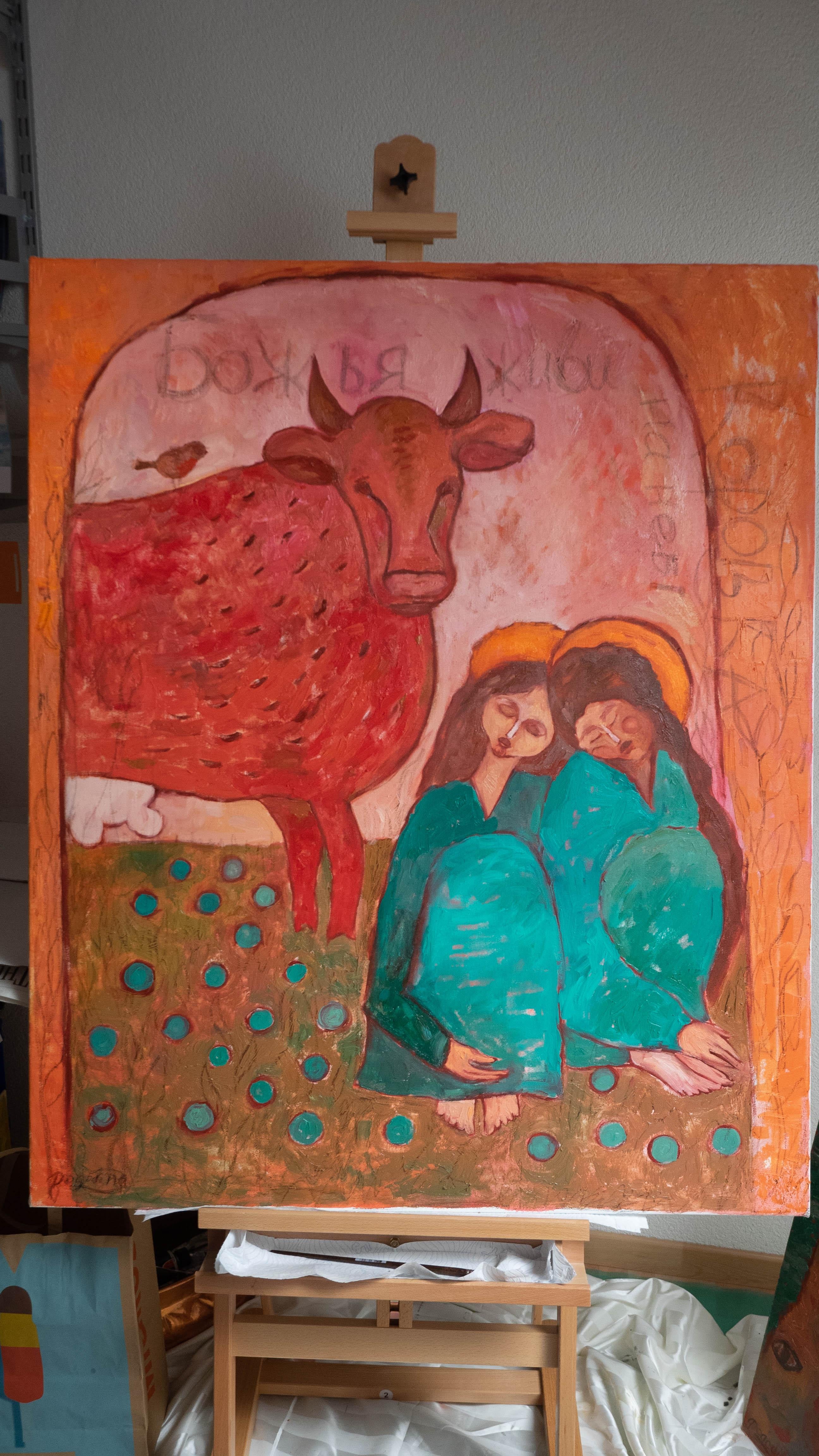 Live in Heaven, Dear Cow. Contemporary Symbolism Oil Painting by Ukranian Artist 6