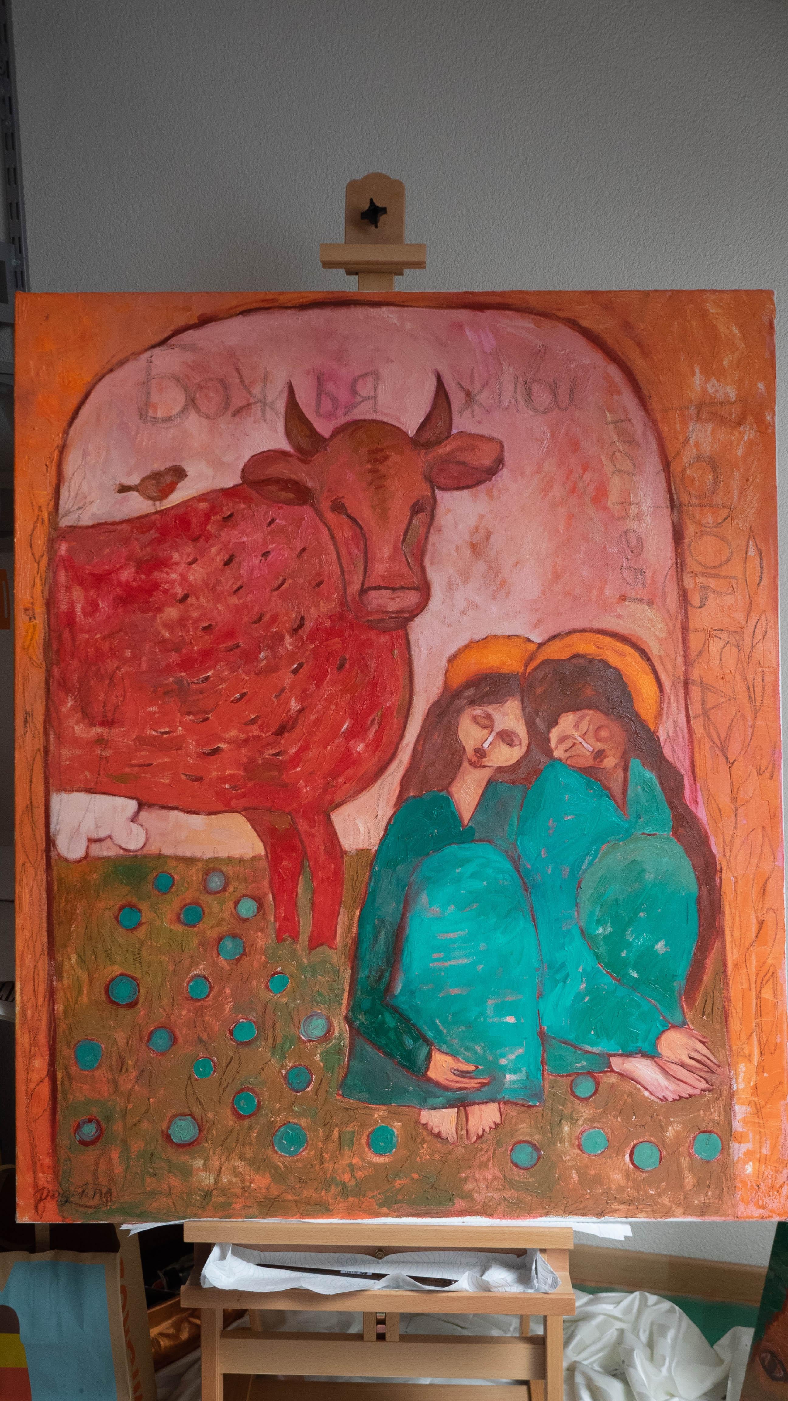 Live in Heaven, Dear Cow. Contemporary Symbolism Oil Painting by Ukranian Artist 7