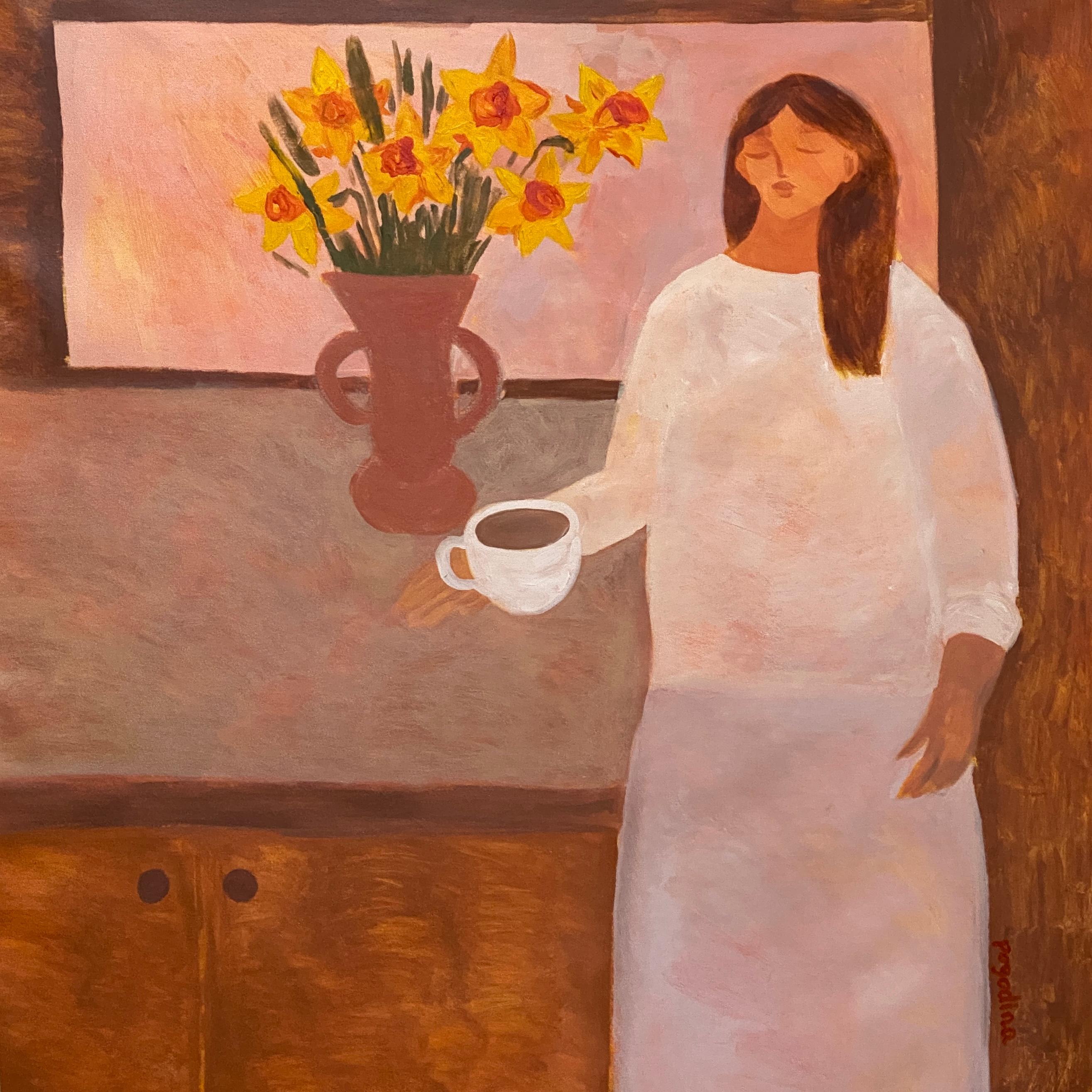 Dasha Pogodina Figurative Painting – Das Leben lieben und auf den Frühling warten
