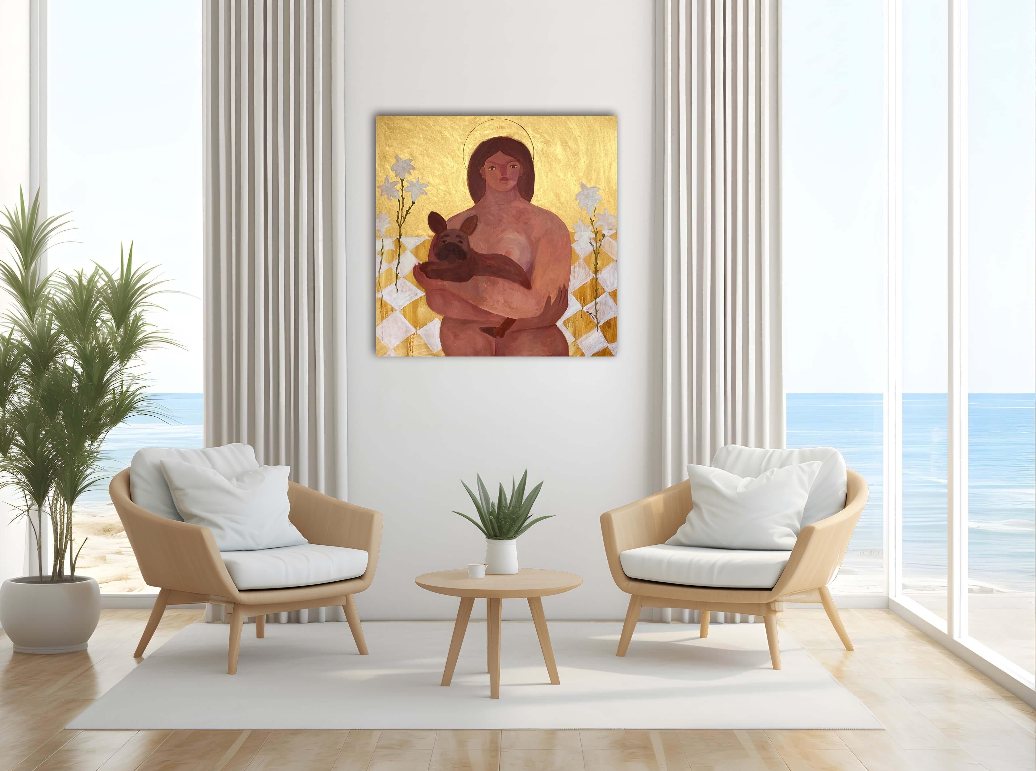 Madonna avec Frenchie - Impressionnisme Painting par Dasha Pogodina